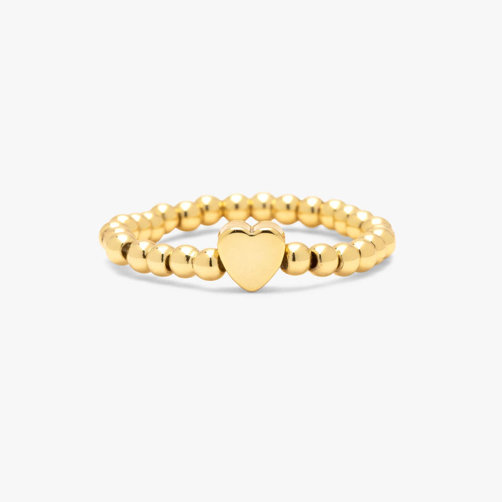 Stretch Ring - Heart Ball Bead - Gold