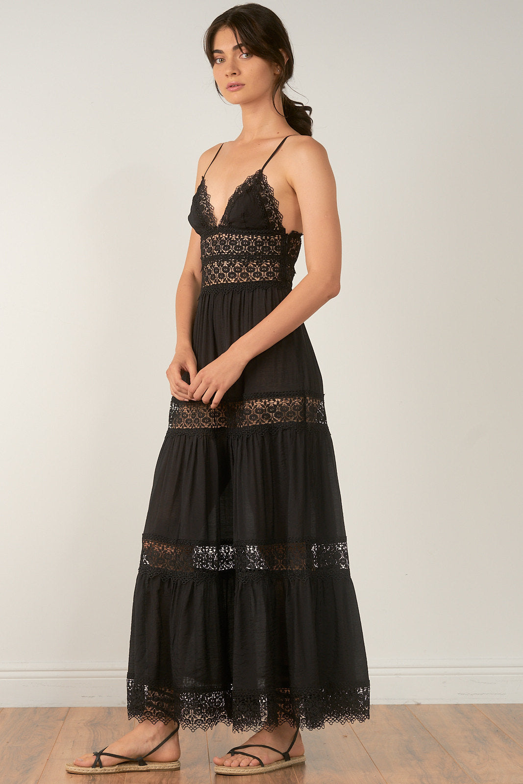 Tiered Lace Maxi Dress - Black