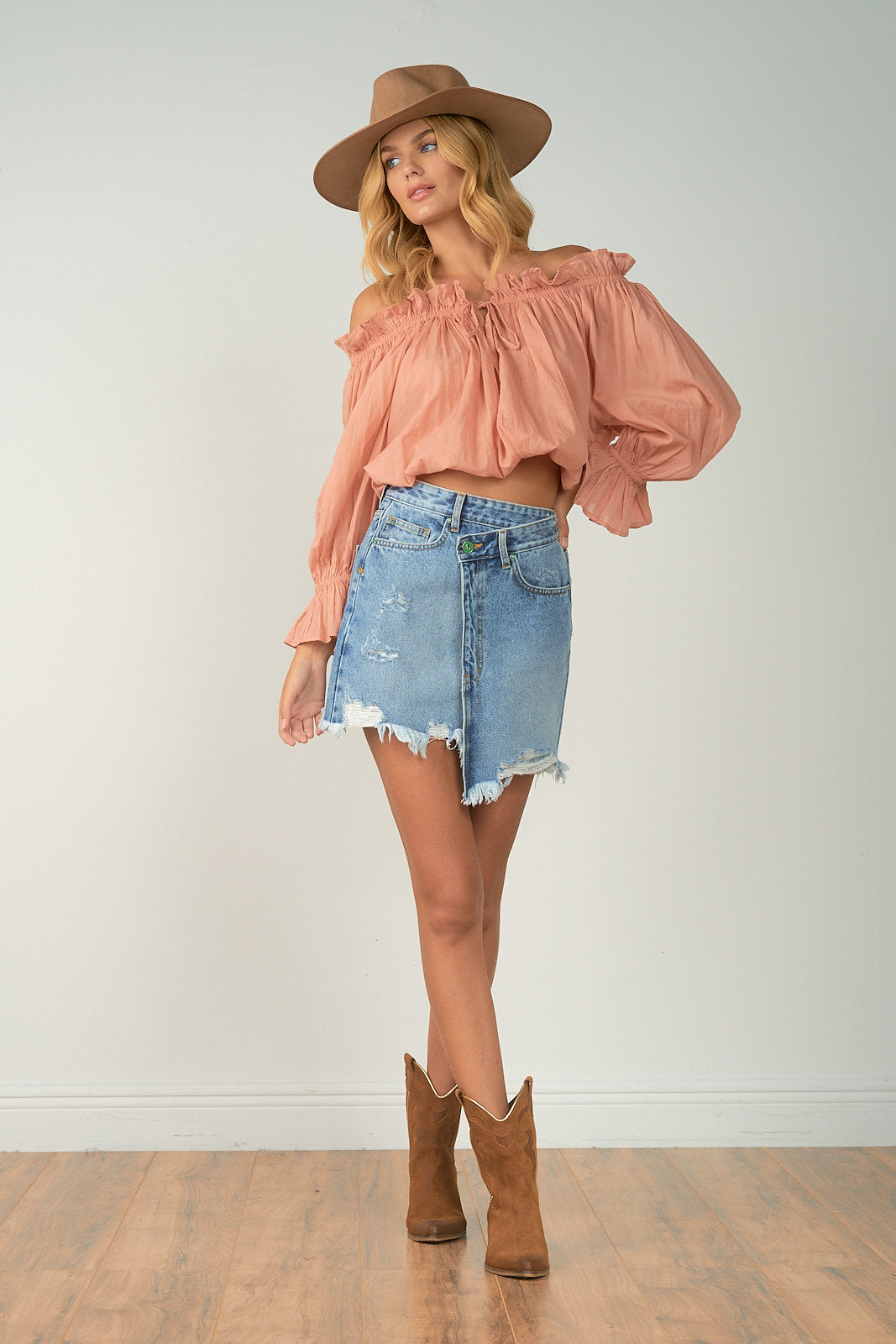 Off-Shoulder Ruffle Edge Top - Dusty Rose