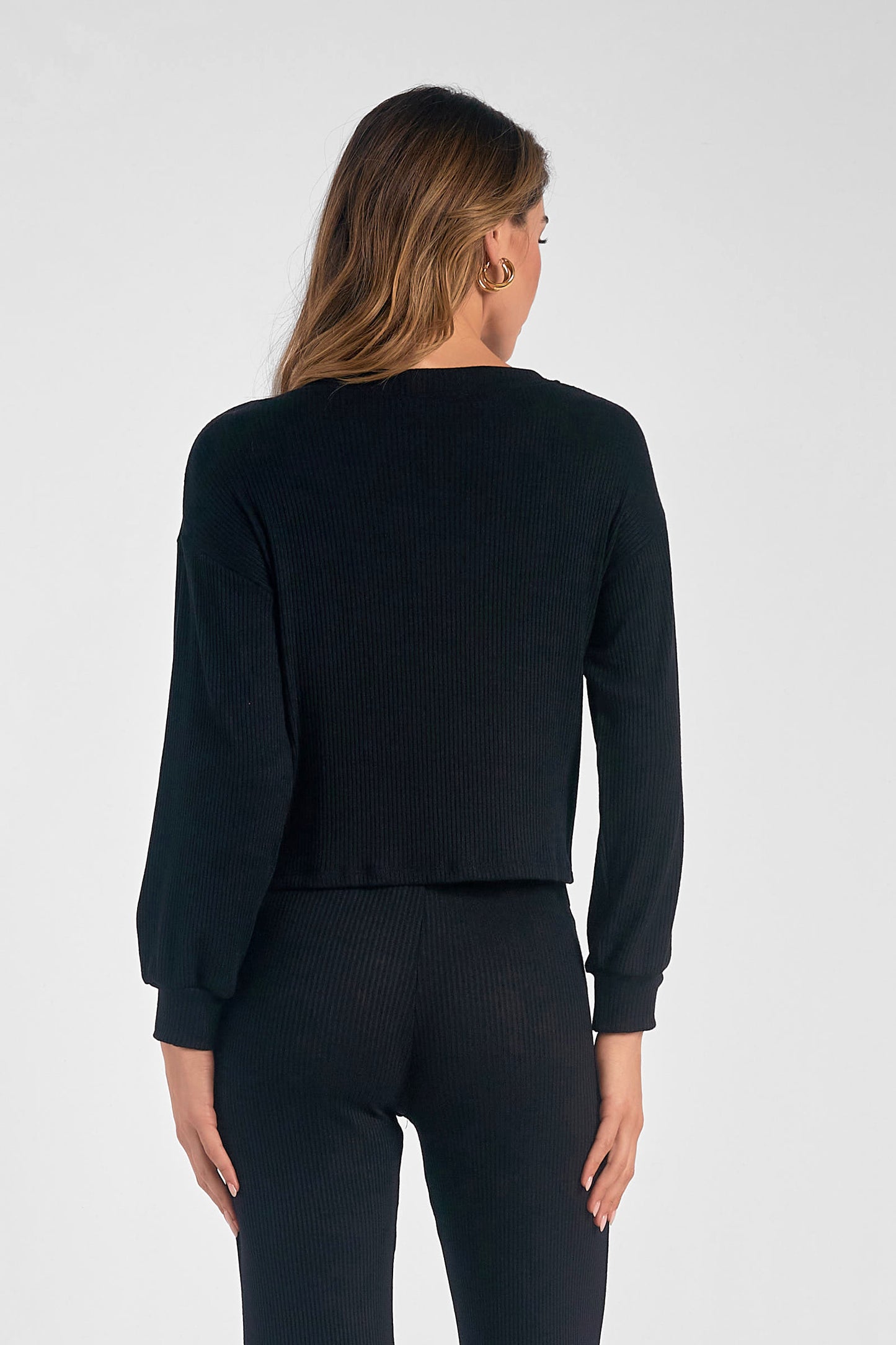 Front Drawstring Ruched V-Neck Top - Black