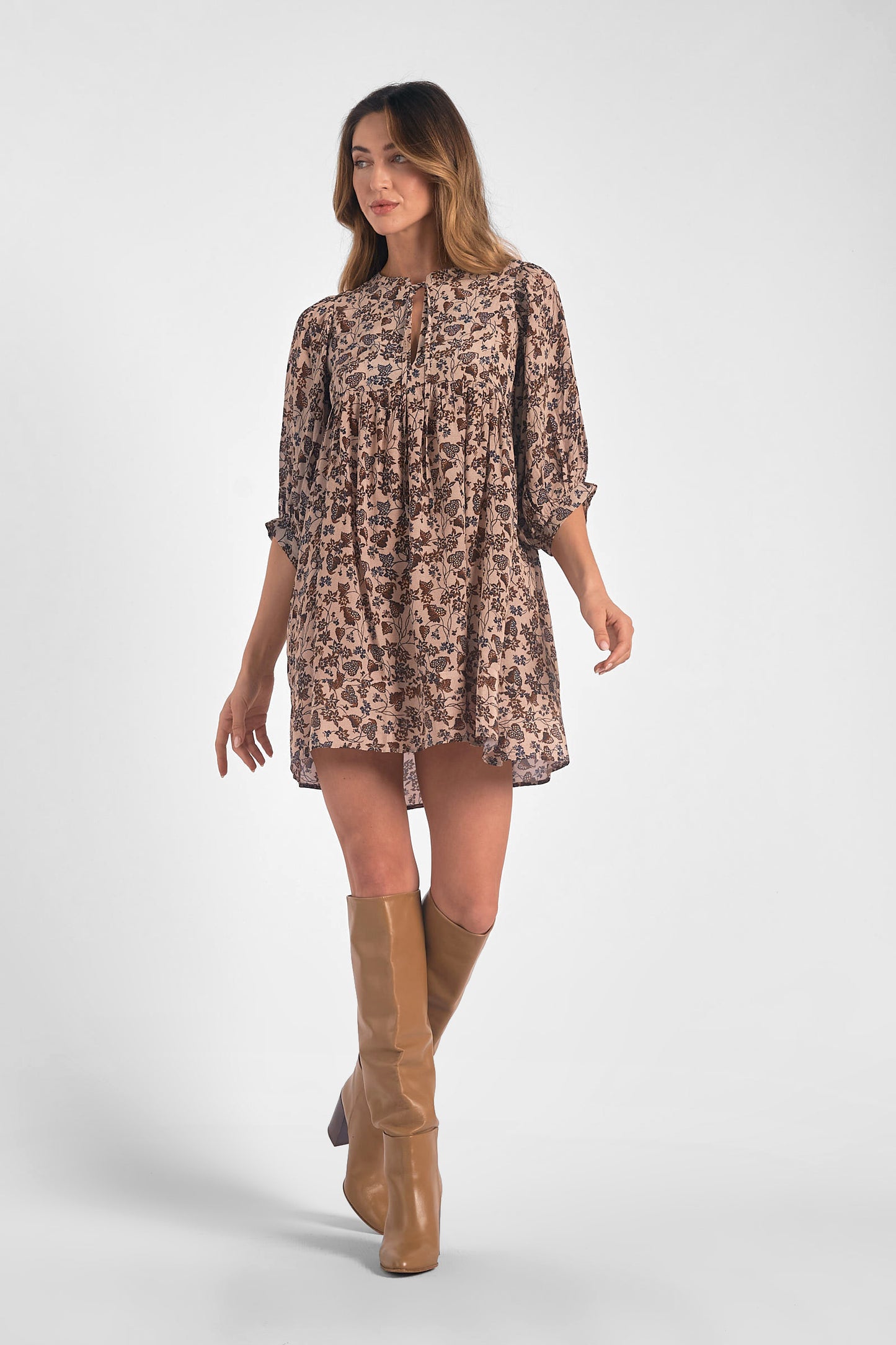 3/4 Sleeve V-Neck Mini Dress - Napa Natural