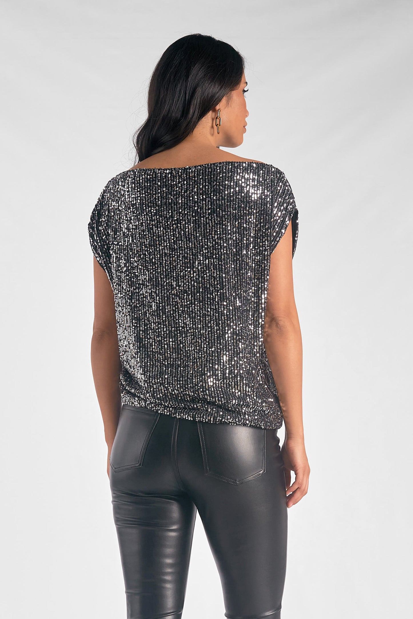 1/4 Sleeve Sequin Top - Silver