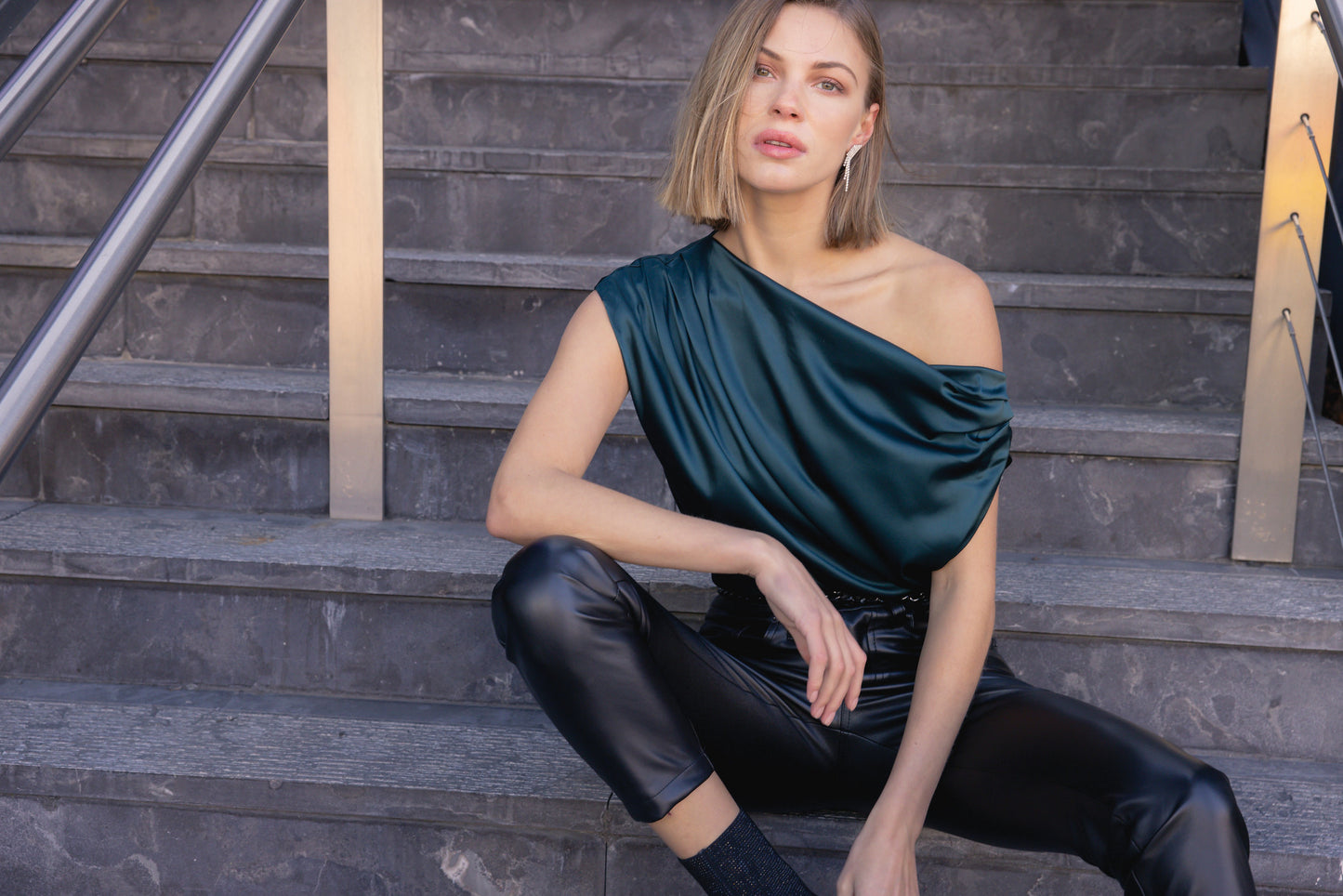 High Waist Straight Leg Vegan Leather Pants - Black