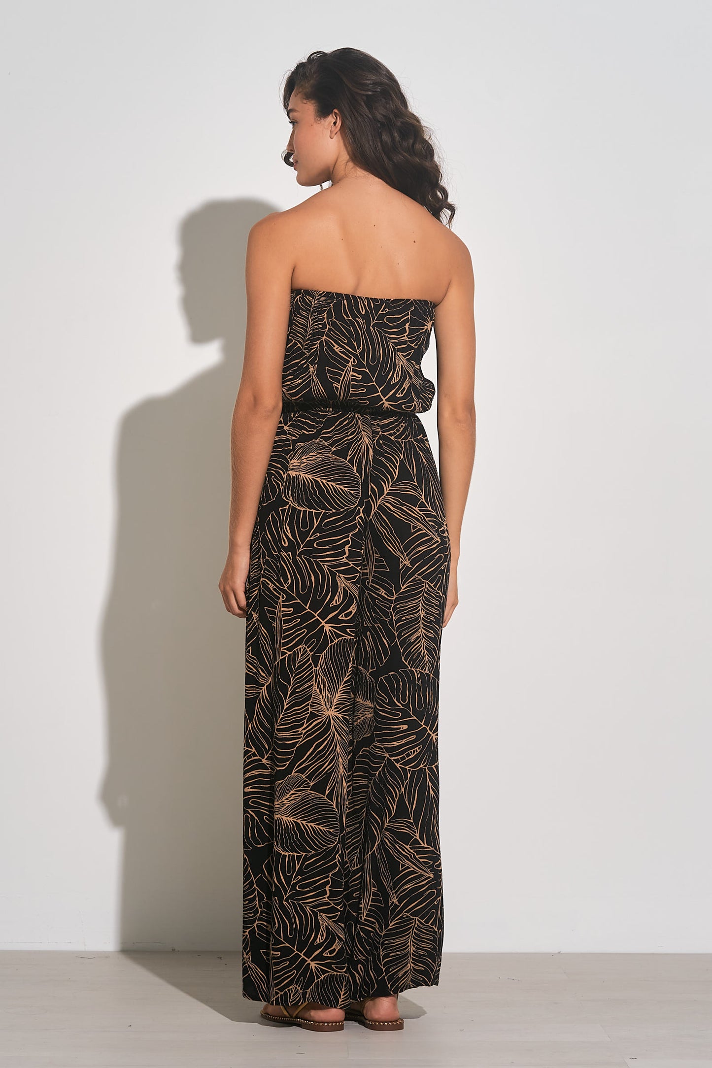 Strapless Jumpsuit with Pockets - Black/Natural Tropic