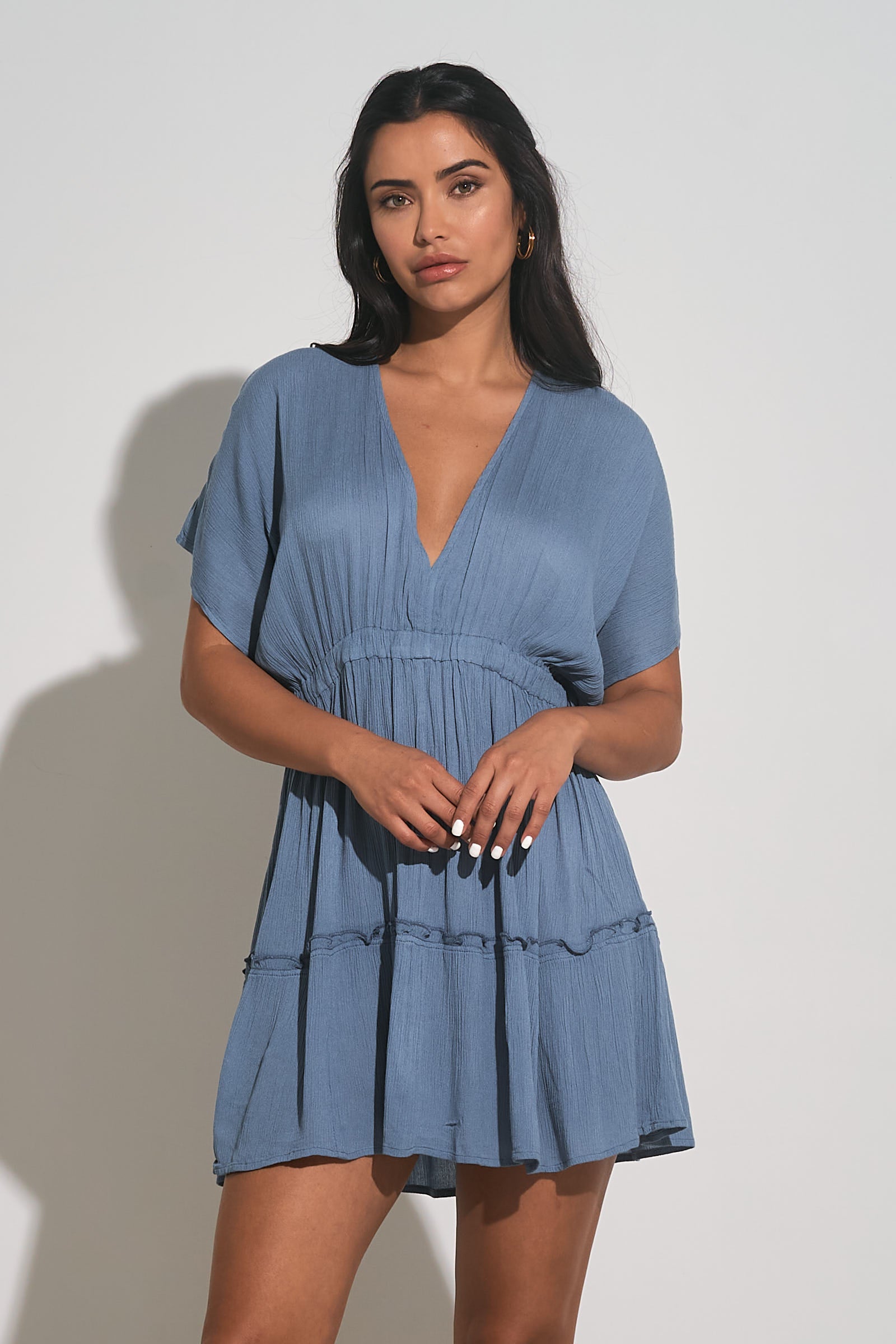 Elan Flutter Sleeve Mini Dress in Deep Blue Elan Flutter Sleeve Mini Dress in Deep Blue