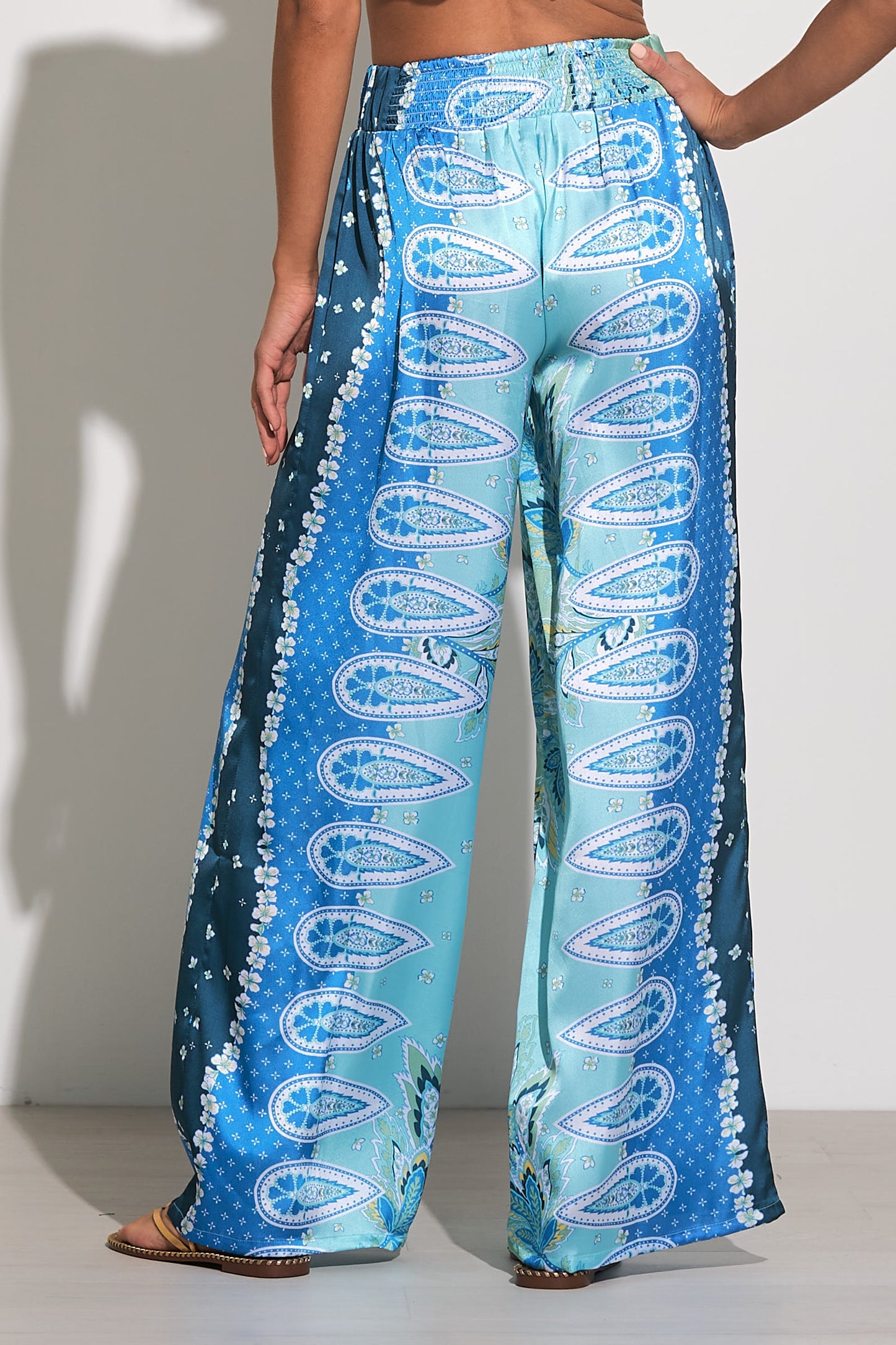 Wide Leg Satin Pants - Blue Bali