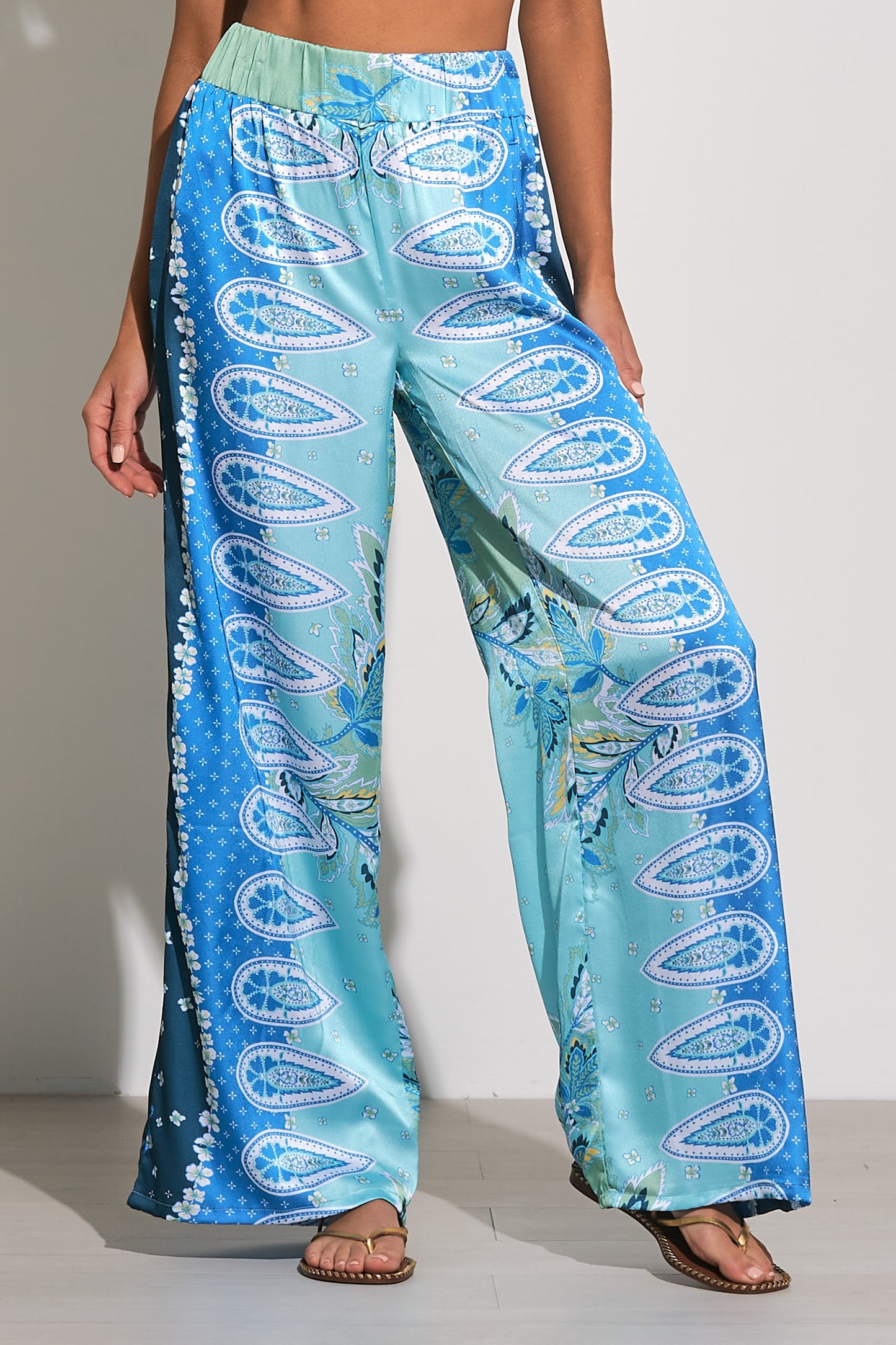 Wide Leg Satin Pants - Blue Bali