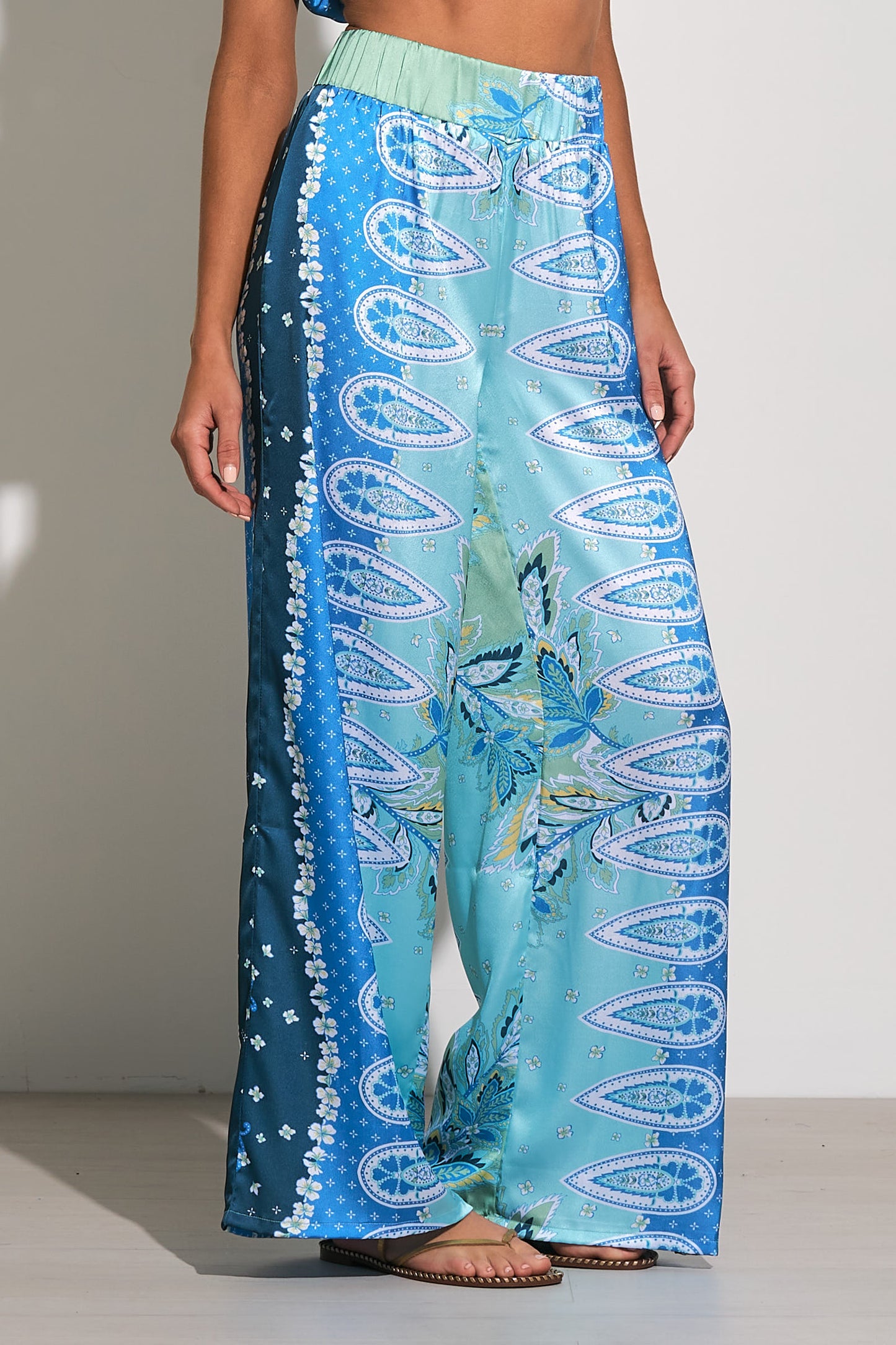 Wide Leg Satin Pants - Blue Bali