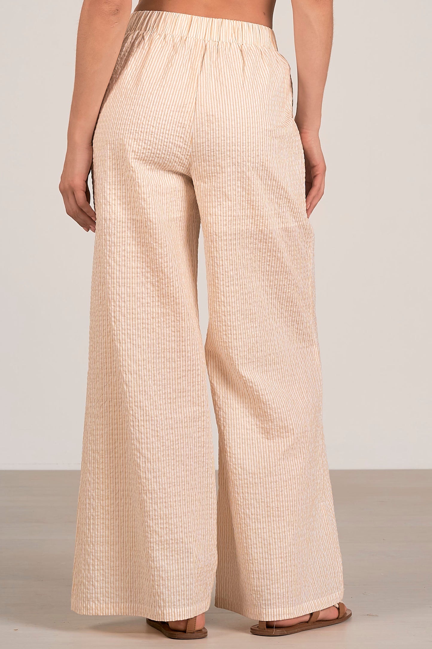Pants with Smock Waistband - Tan Seersucker