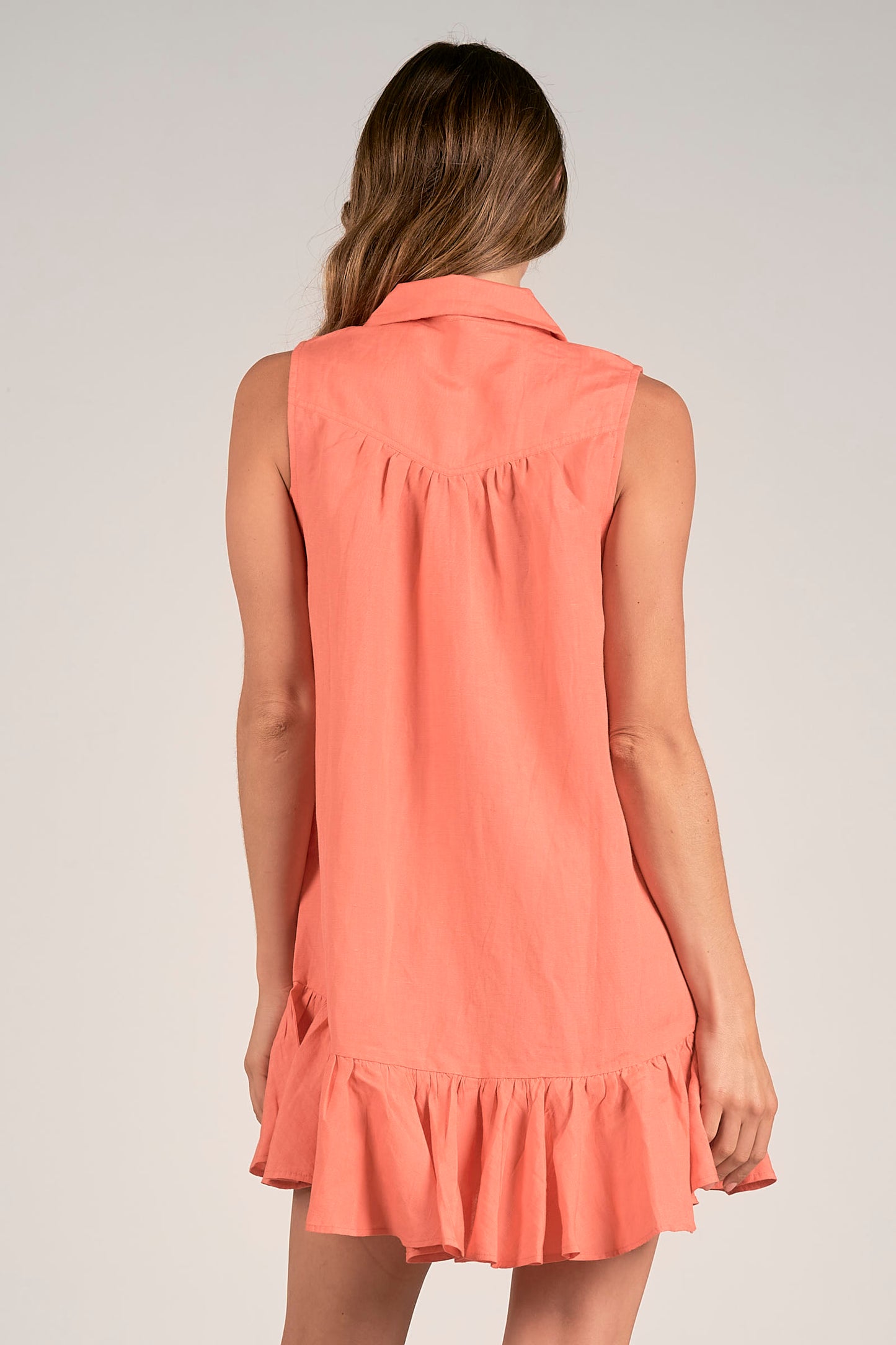 Sleeveless V-Neck Mini Dress with Collar - Coral