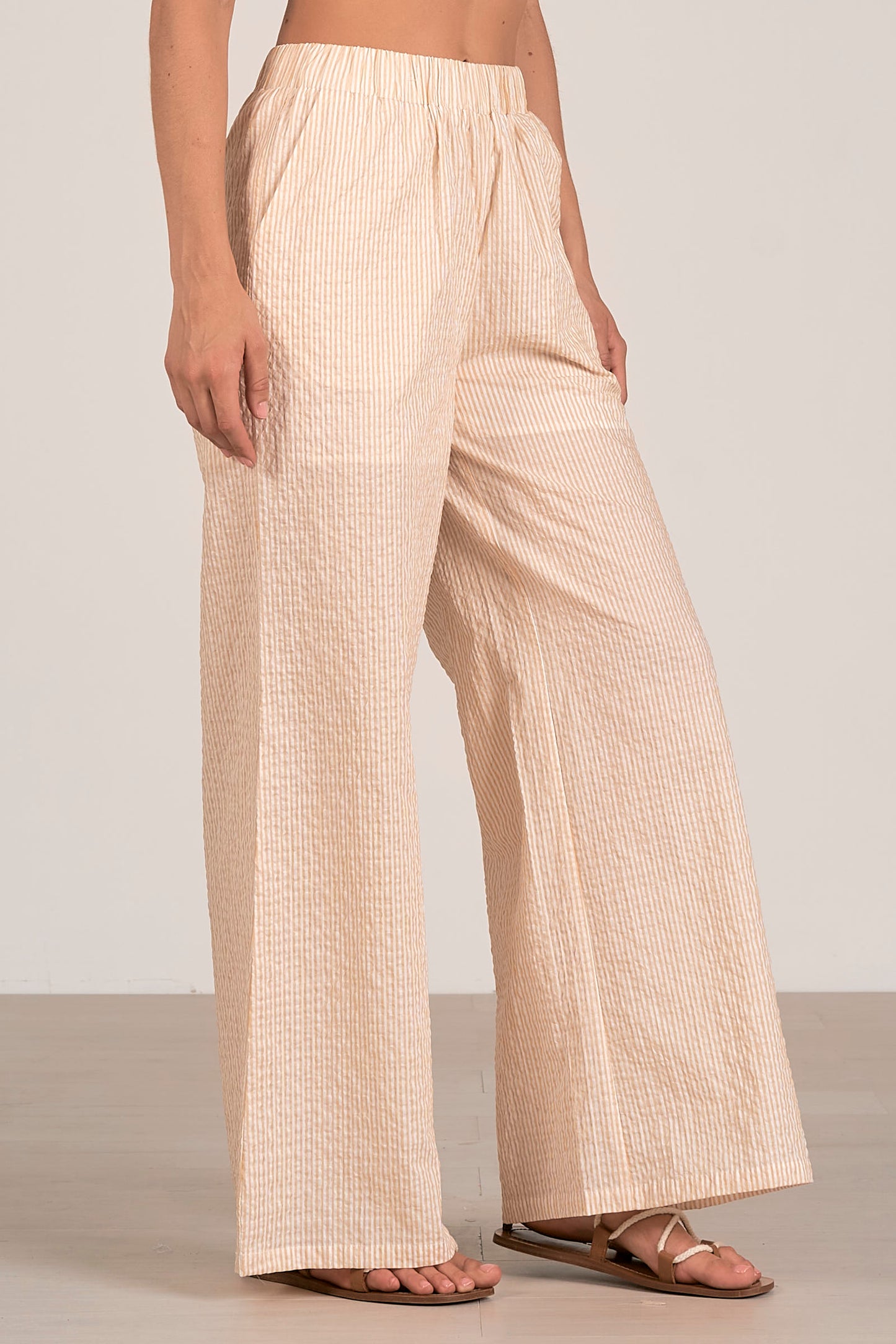 Pants with Smock Waistband - Tan Seersucker