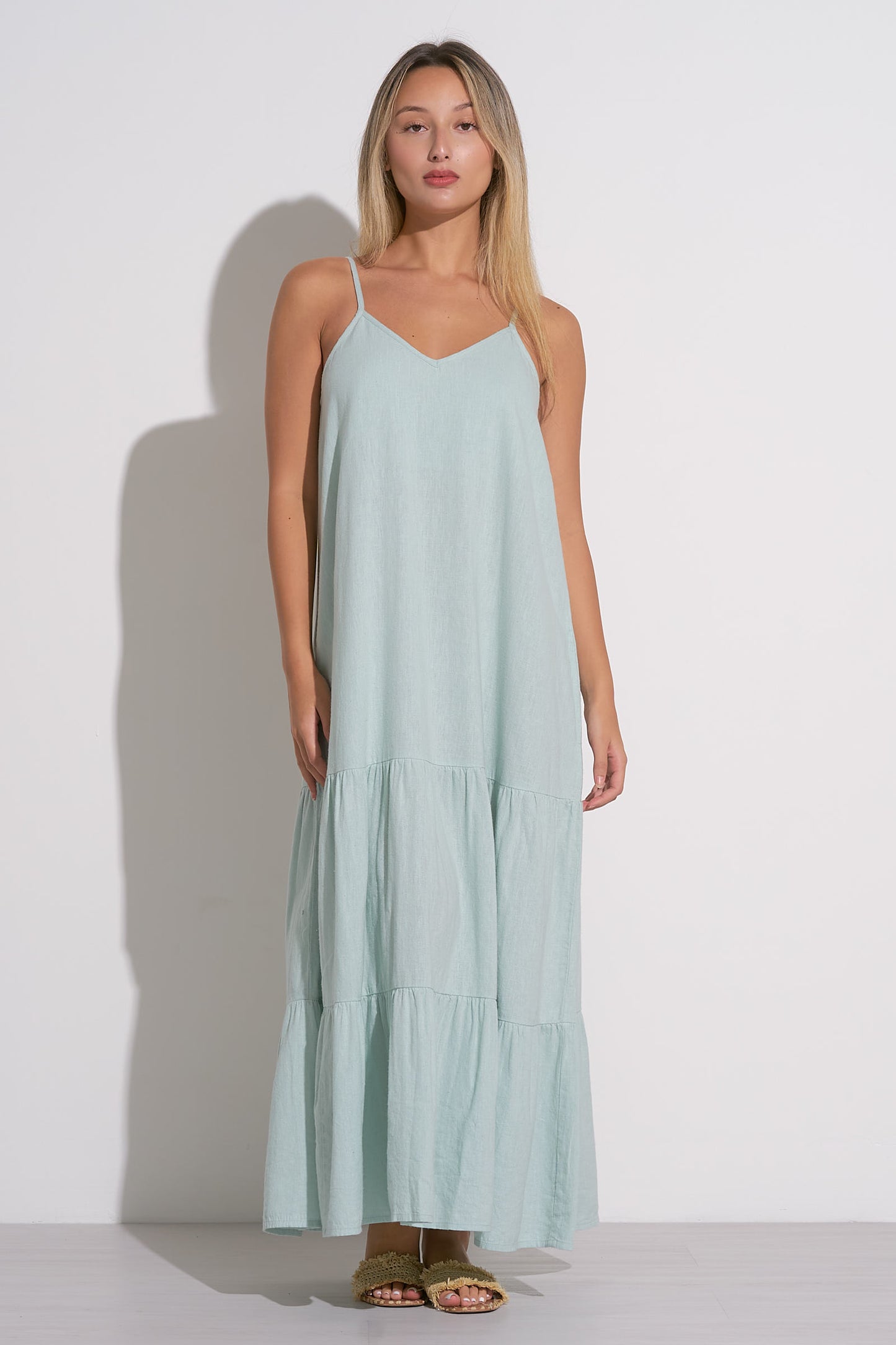 Spaghetti Strap Tiered Maxi Dress - Light Teal