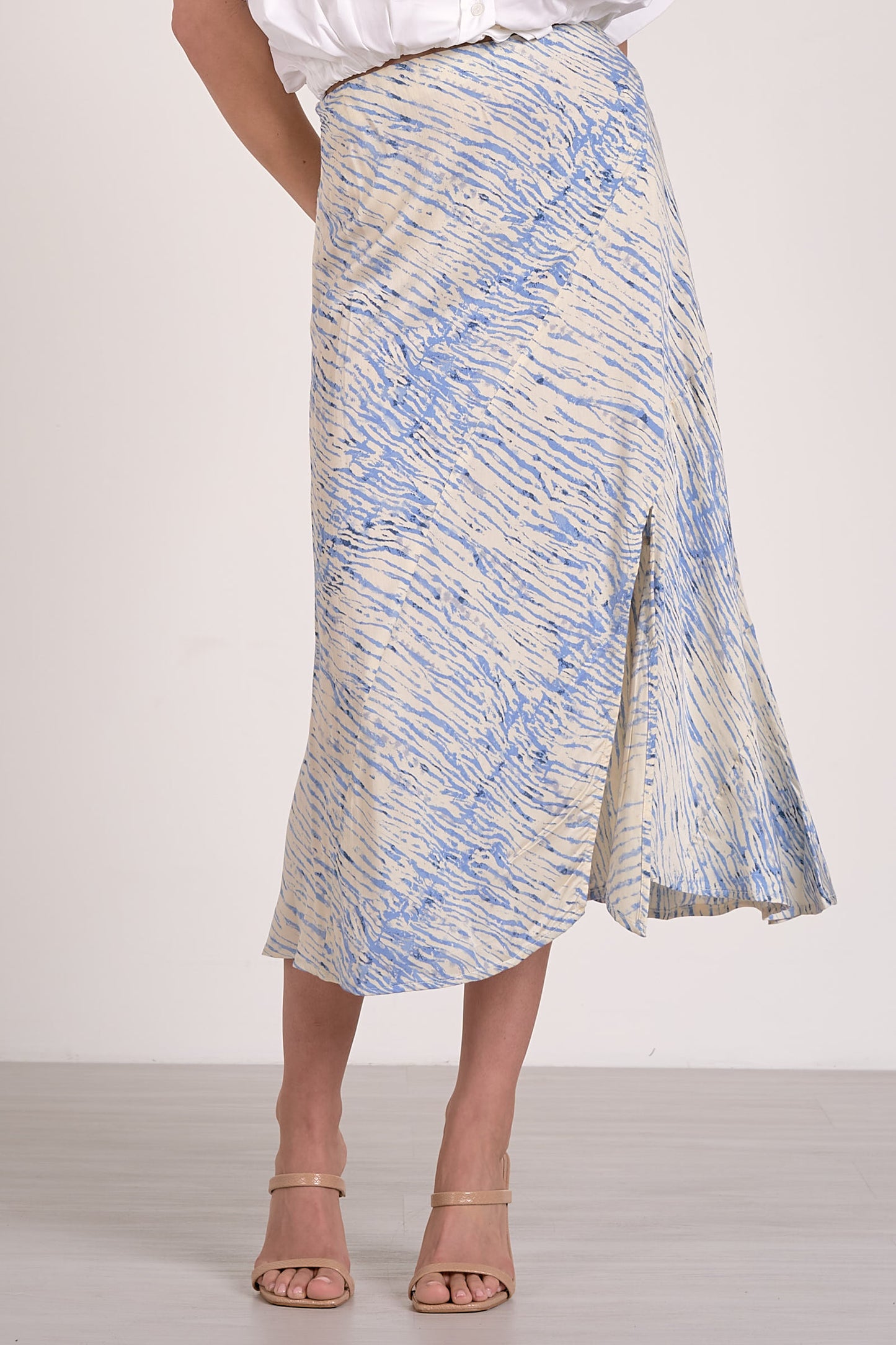 Midi Skirt with Side Slit - Blue Sahara