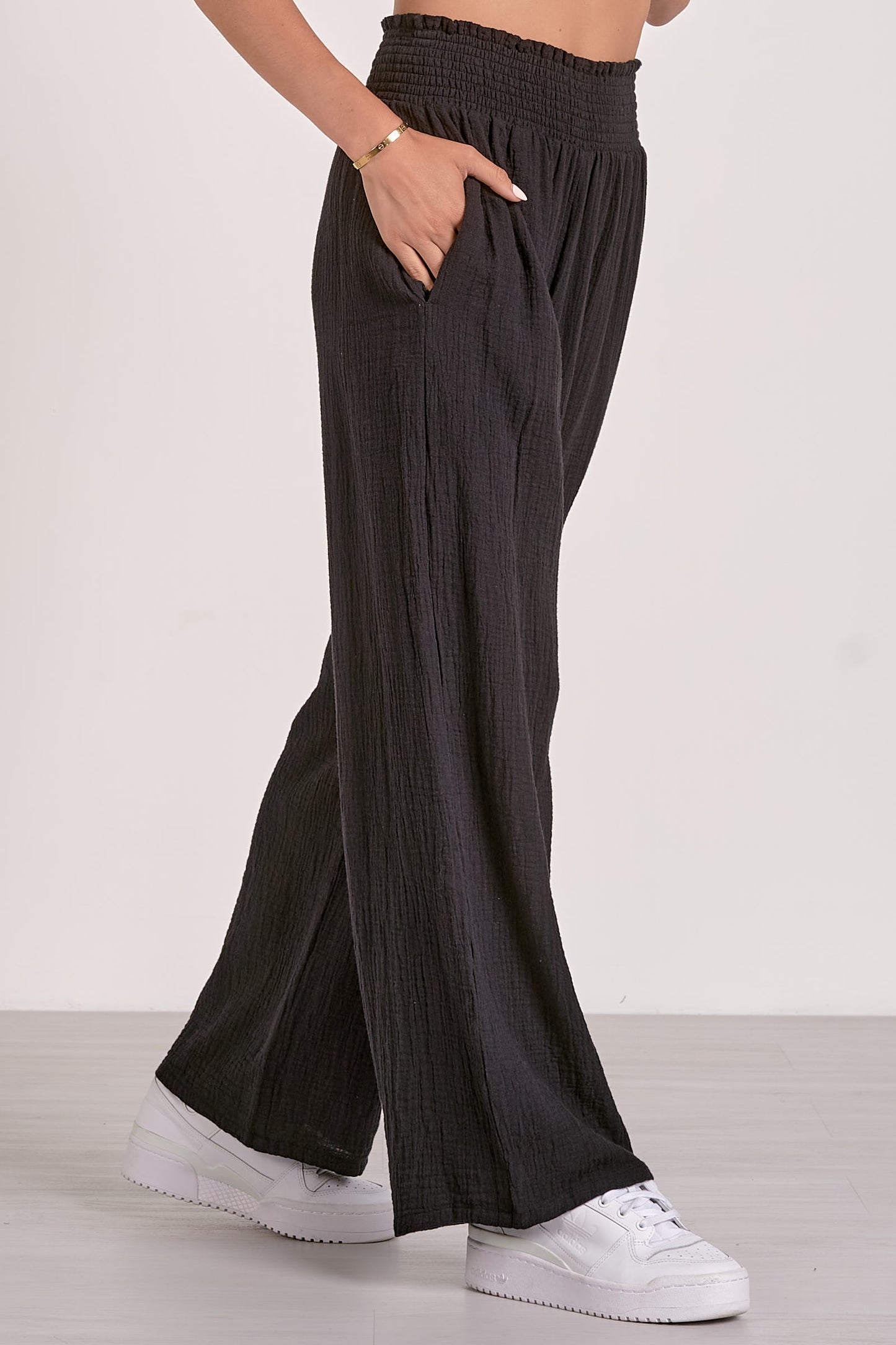 Pants with Smock Waistband - Black