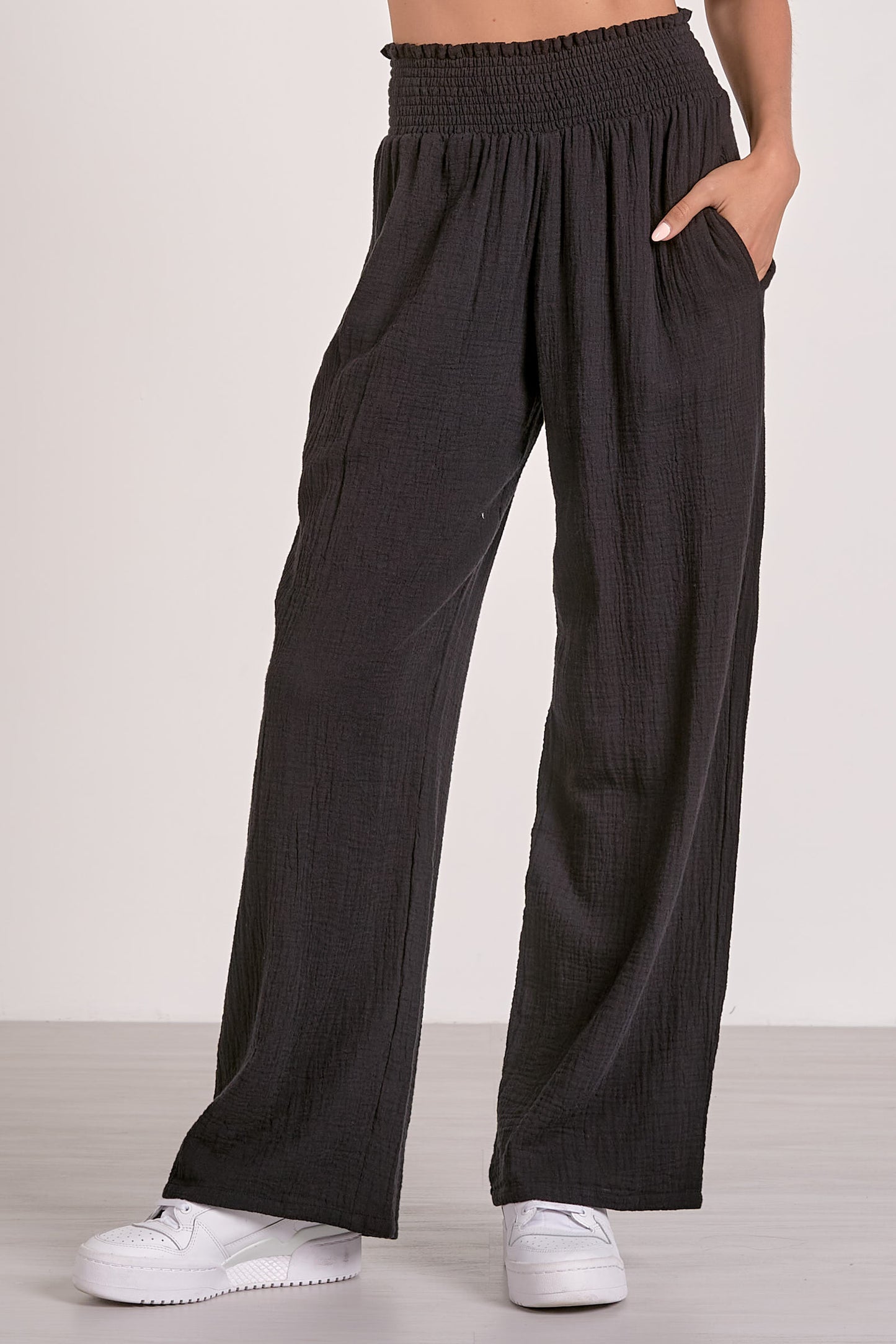 Pants with Smock Waistband - Black