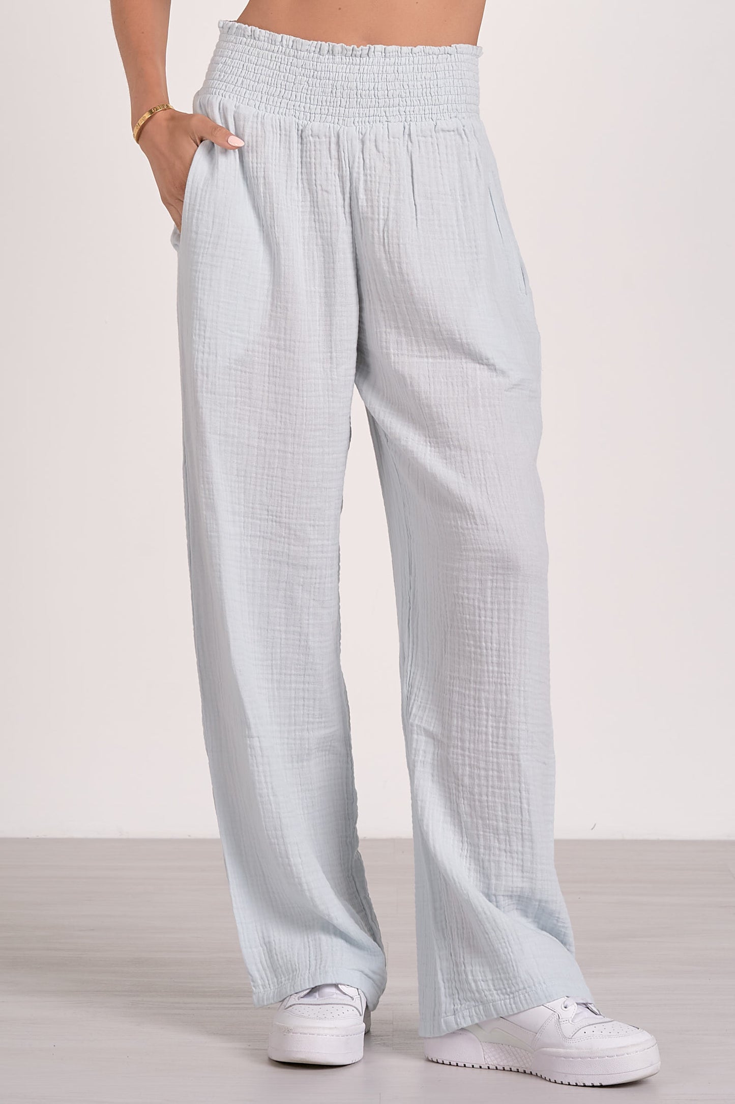 Pants with Smock Waistband - Light Blue