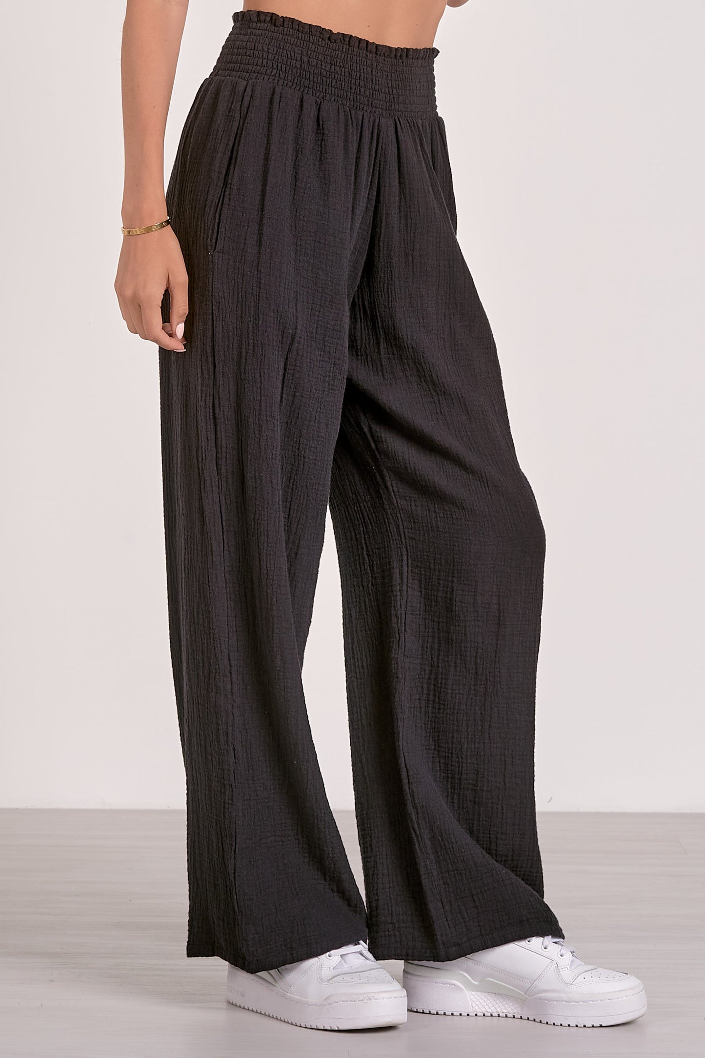 Pants with Smock Waistband - Black