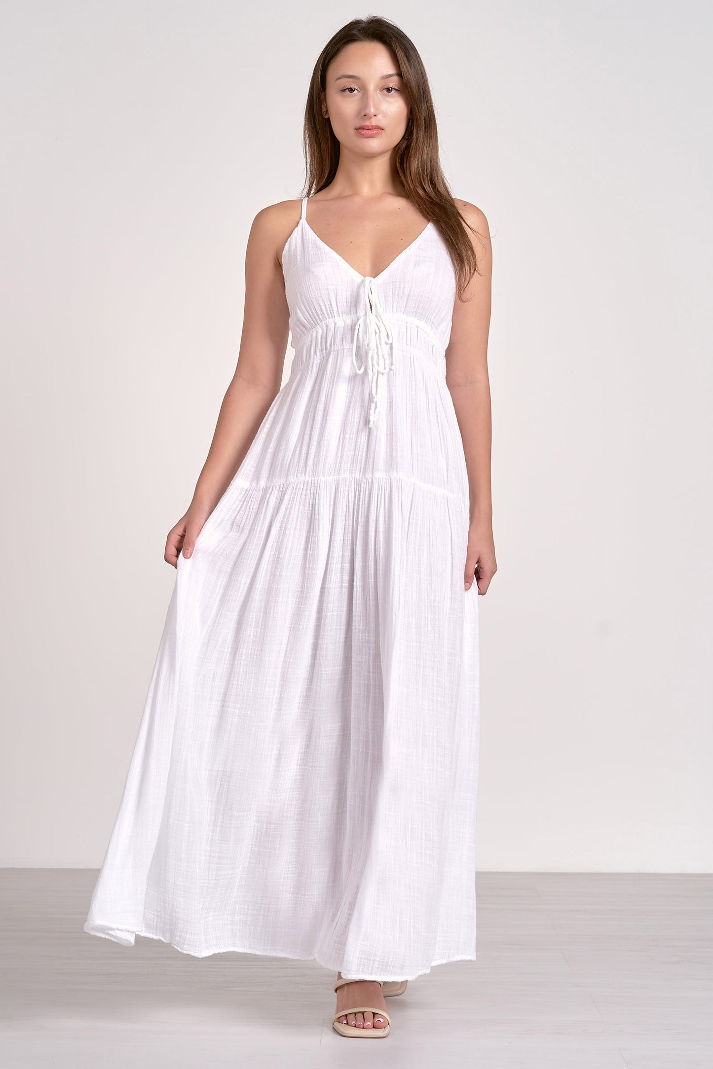 Spaghetti Strap Tiered Maxi Dress - White