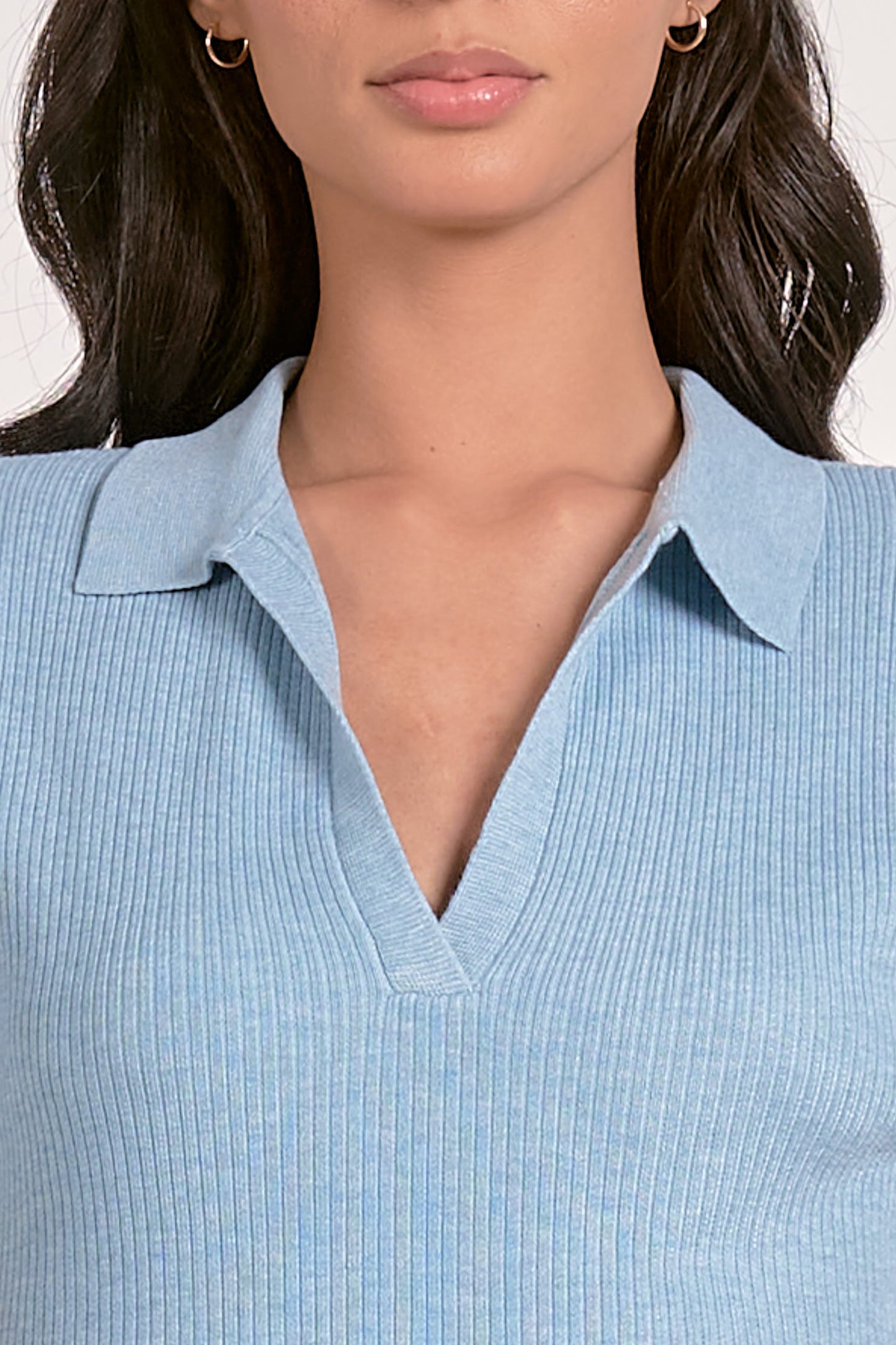 V-Neck Mini Dress with Collar - Faded Blue