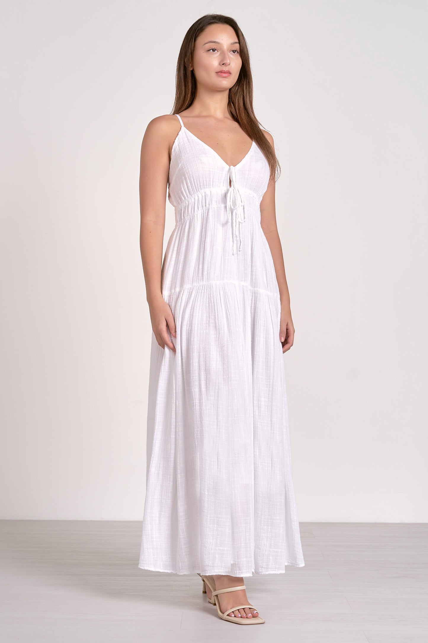 Spaghetti Strap Tiered Maxi Dress - White