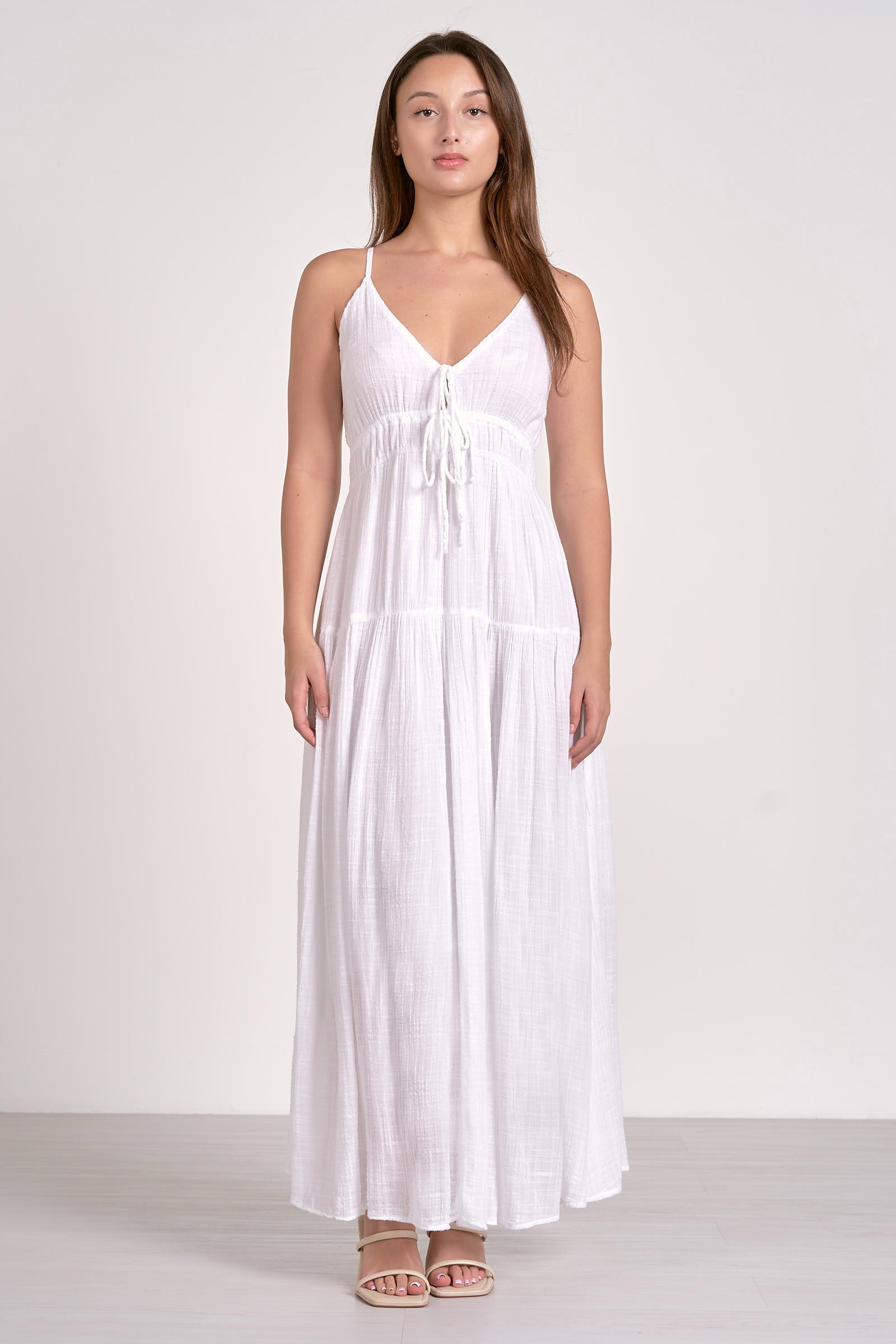 Spaghetti Strap Tiered Maxi Dress - White Large Spaghetti Strap Tiered Maxi Dress - White Large