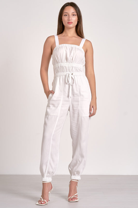 Tank Strap Jumpsuit with Pockets - White