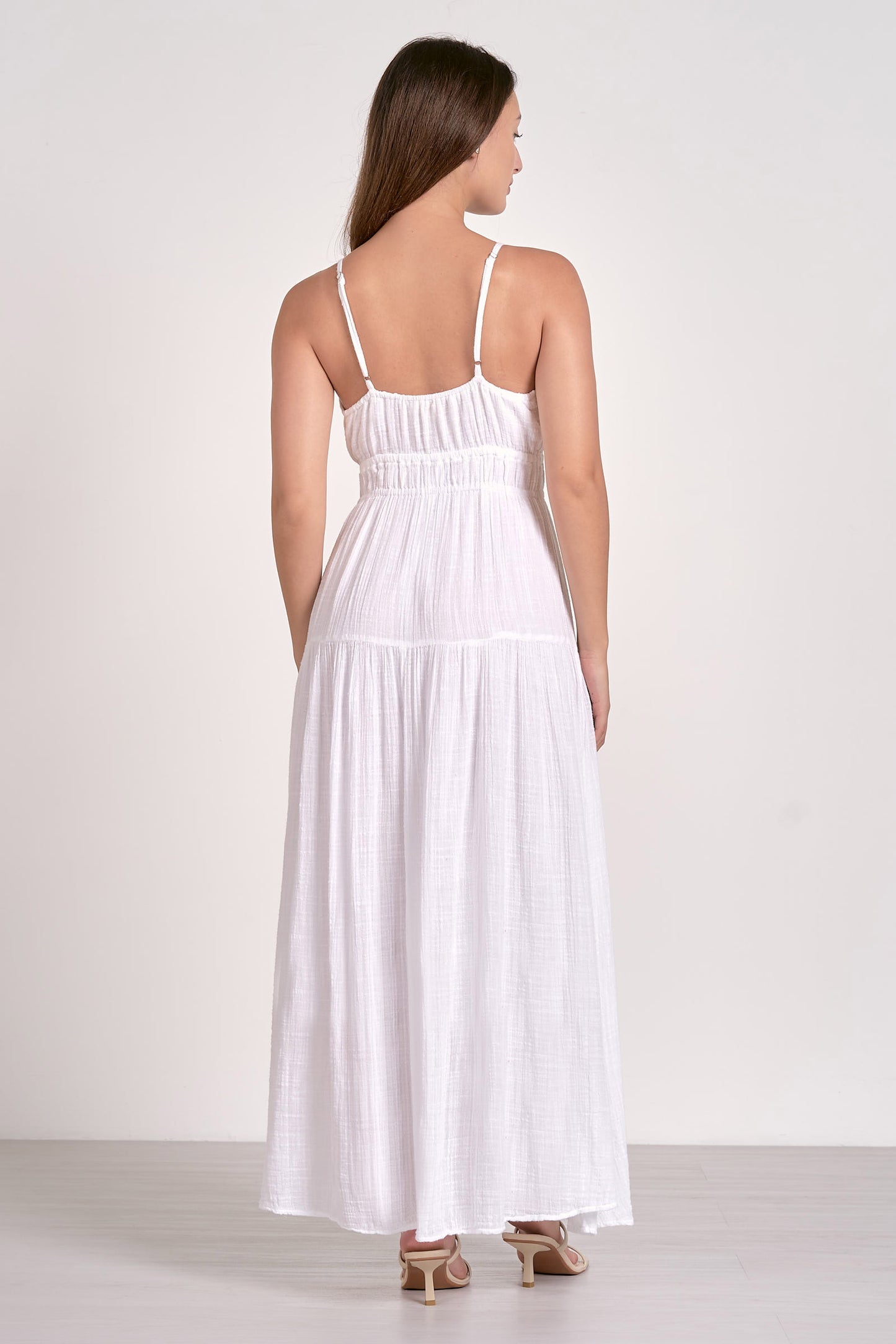 Spaghetti Strap Tiered Maxi Dress - White