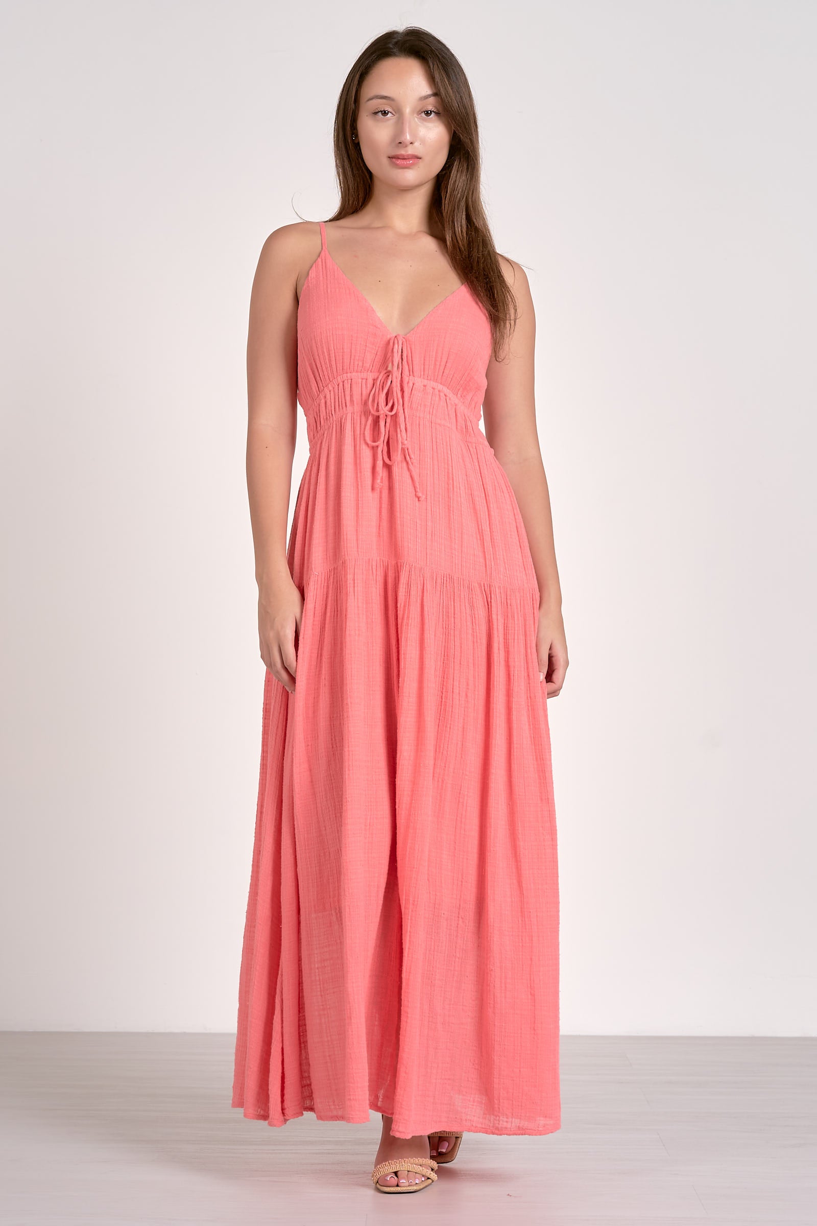 Spaghetti Strap Tiered Maxi Dress - Coral NautiGirl Beachwear Spaghetti Strap Tiered Maxi Dress - Coral NautiGirl Beachwear