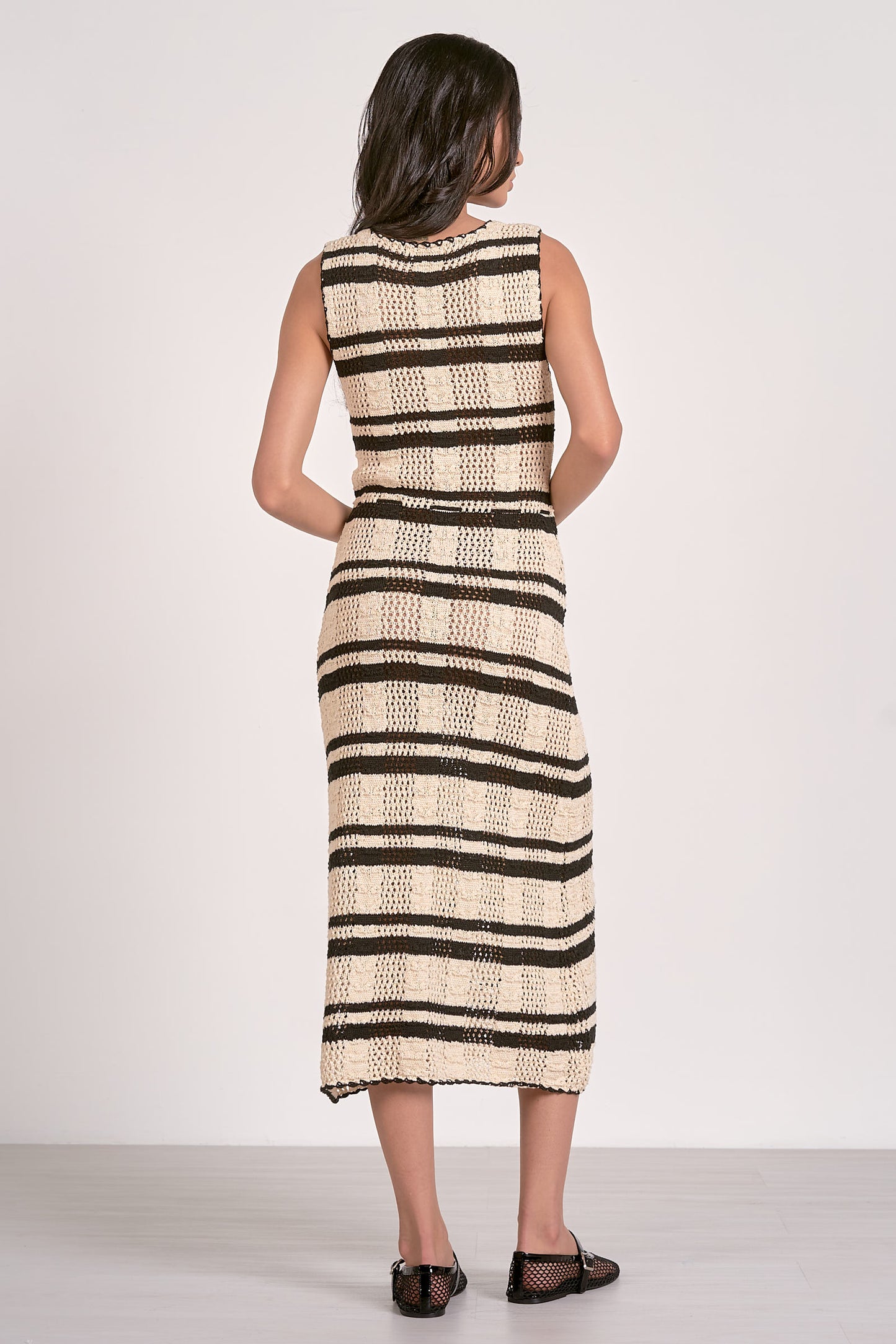 Spagetti Strap Crochet Midi Dress - Natural Black