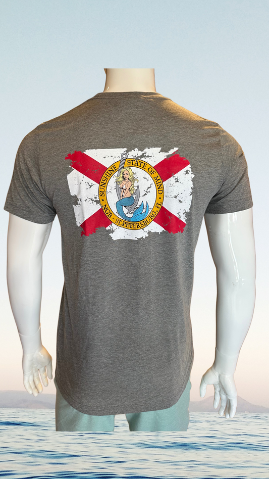 Short Sleeve T-Shirt - Grey - Kaia on Distressed FL Flag