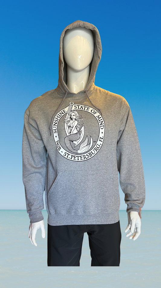 Pullover Hoodie - Light Grey - Black/White Kaia on FL Seal (Front)