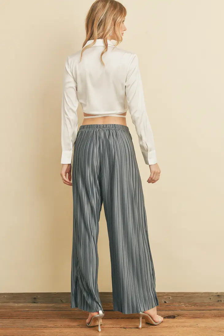 Vibe Check Pleated Wide Leg Pants - Slate