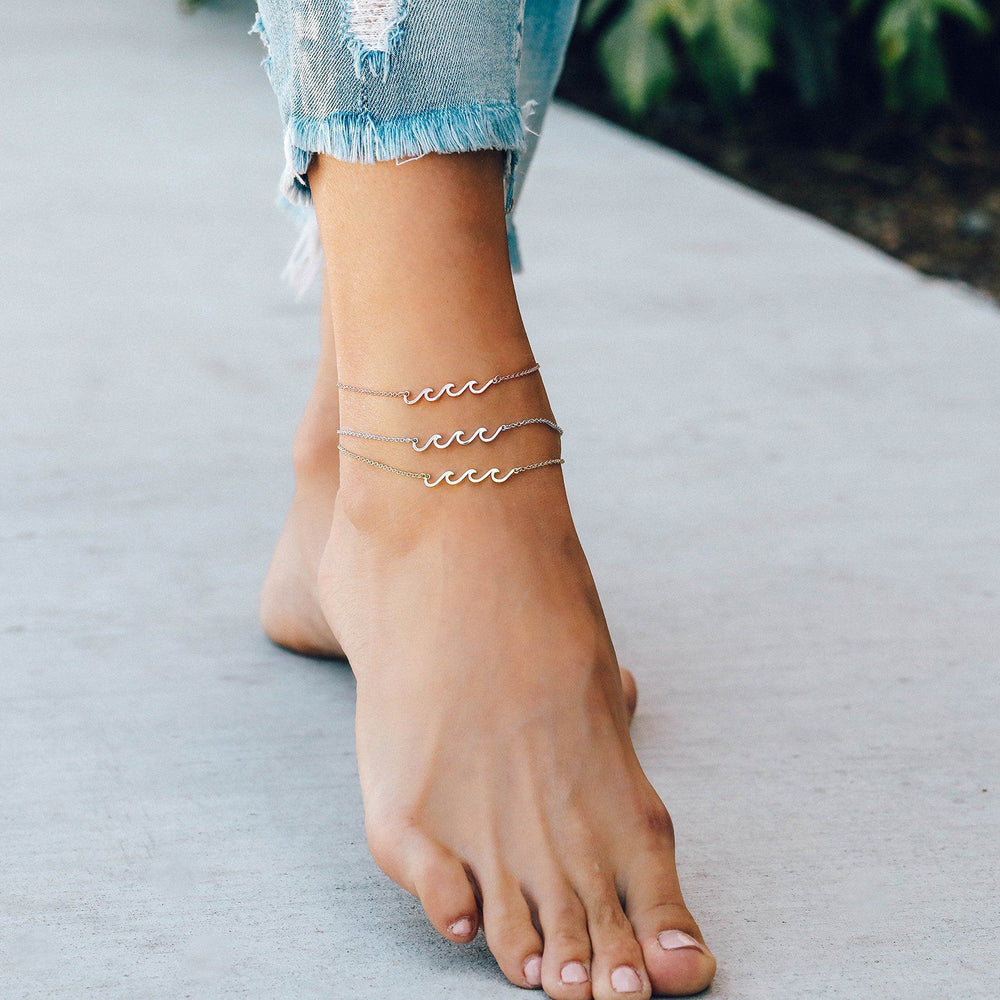 Metal Anklet - Delicate Wave - Silver