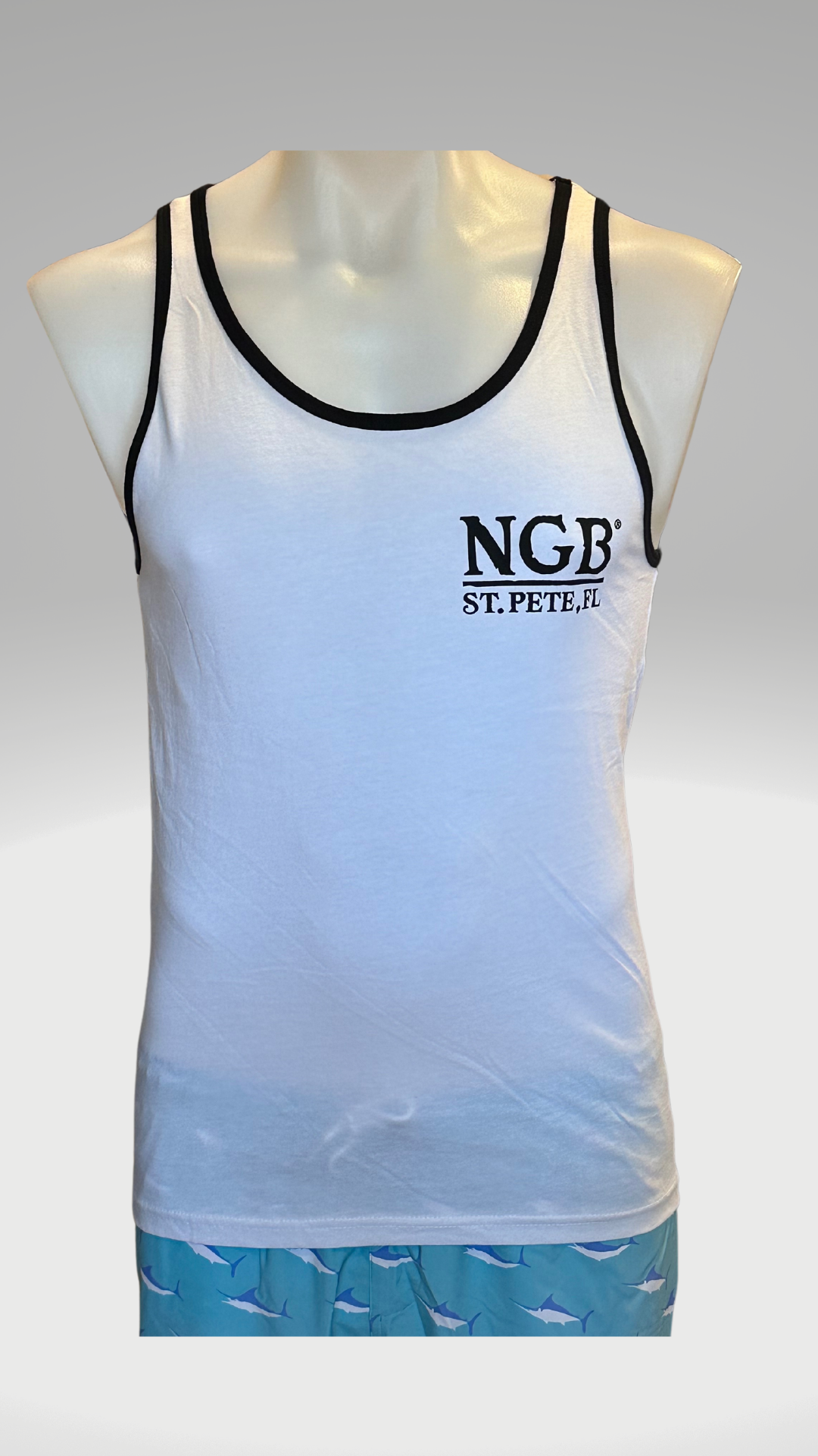 Men's Tank Top - White with Black Trim - Black St. Pete Pelican