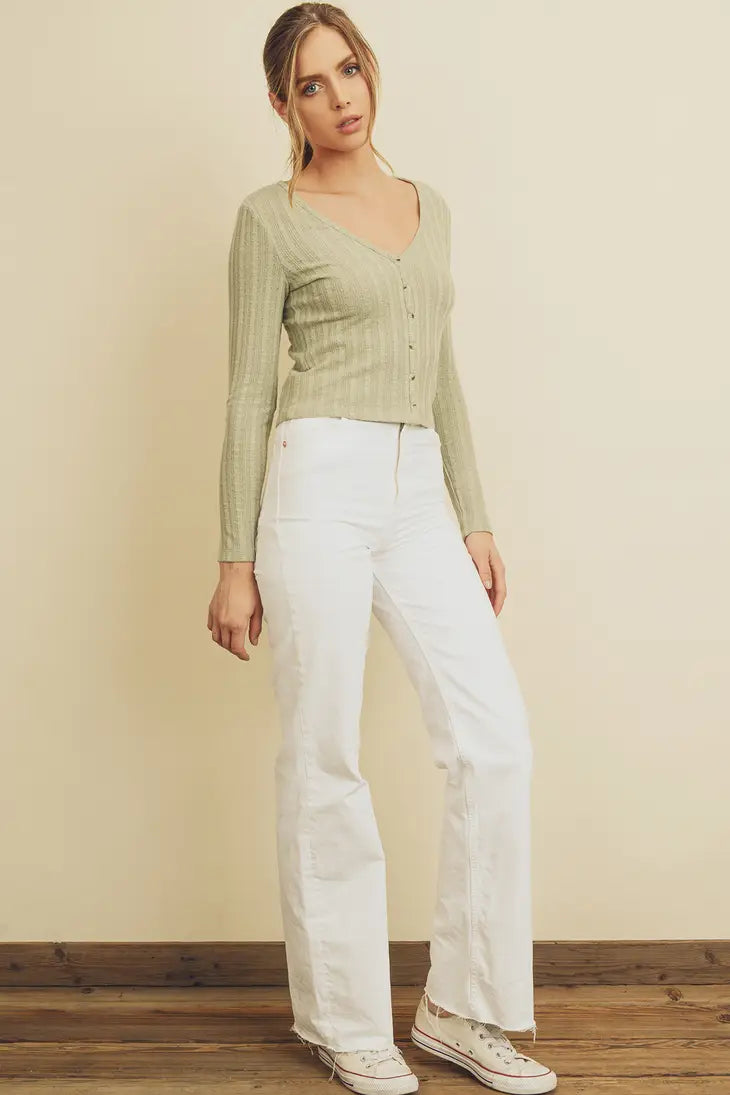 Button-Down Knit Cardigan Top - Sage