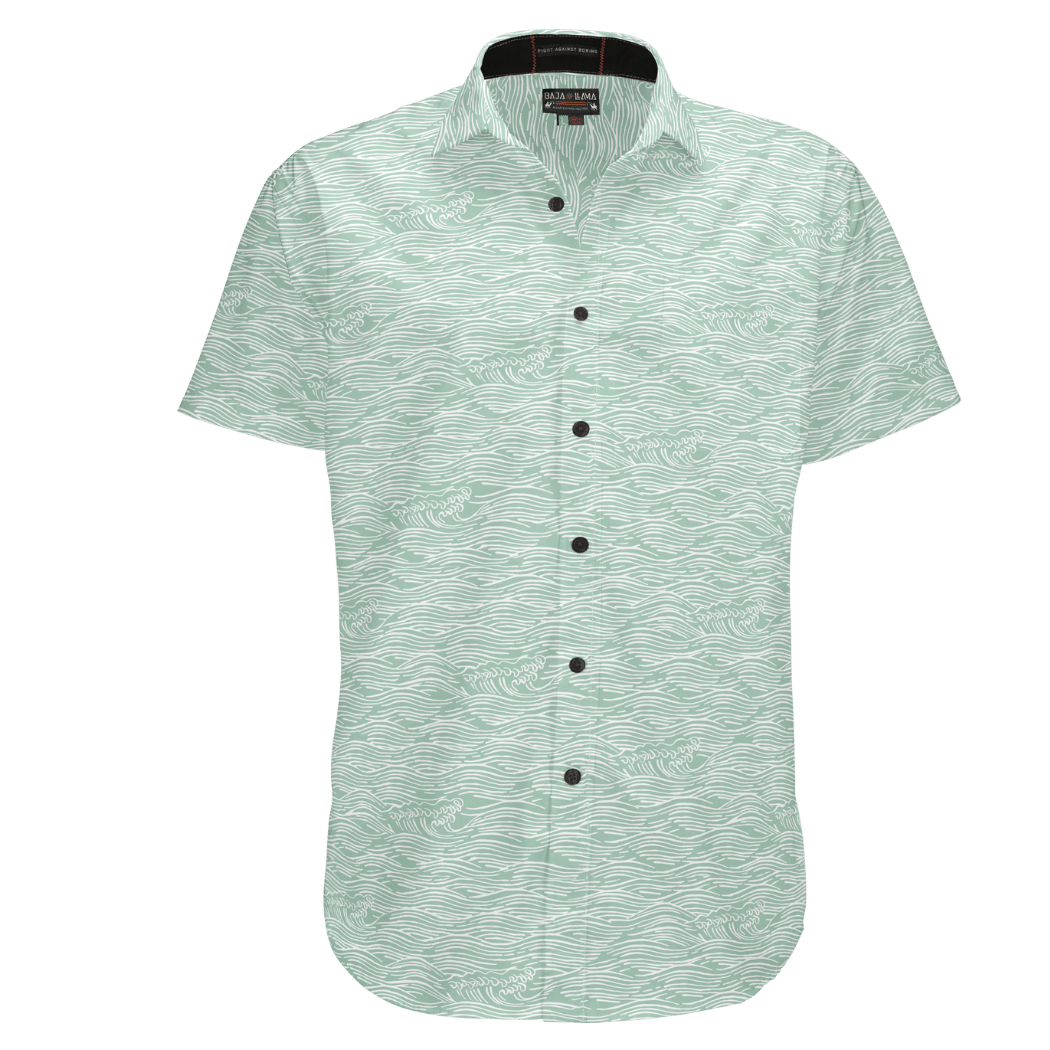 7-Seas Short Sleeve Button-Down Shirt - Roll Tides (Fern Green)