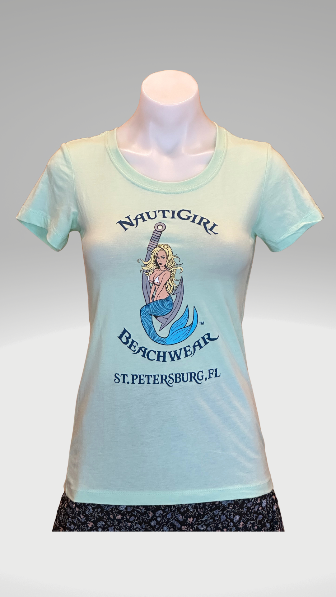 Women's Short Sleeve T-Shirt - Mint - Kaia Logo (Front) - Blue Text
