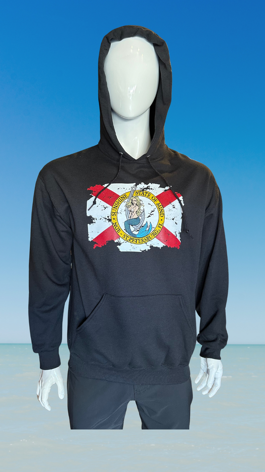 Pullover Hoodie - Black - Kaia on Distressed FL Flag (Front)