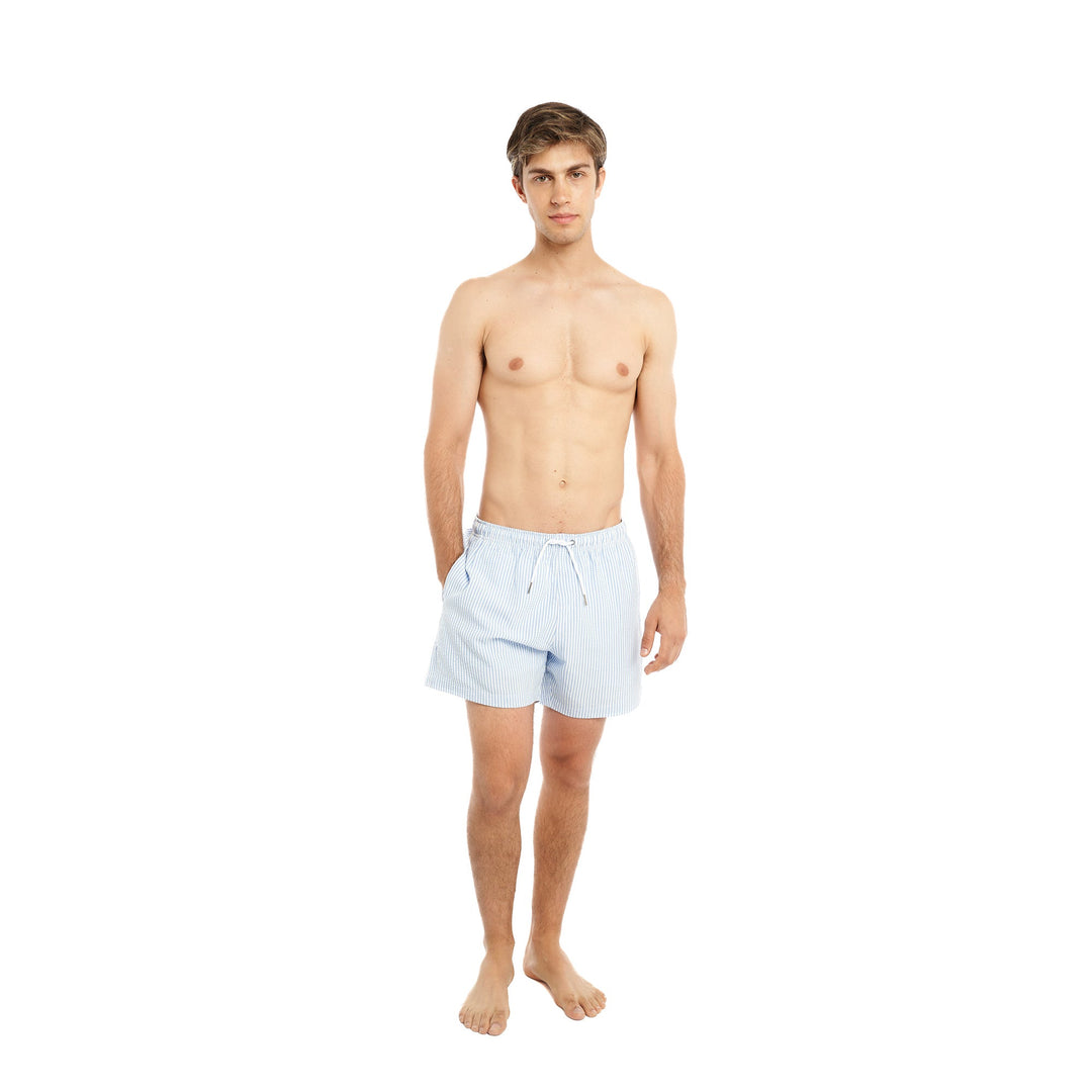 Classic Seersucker Swim Shorts with Compression Liner - Blue