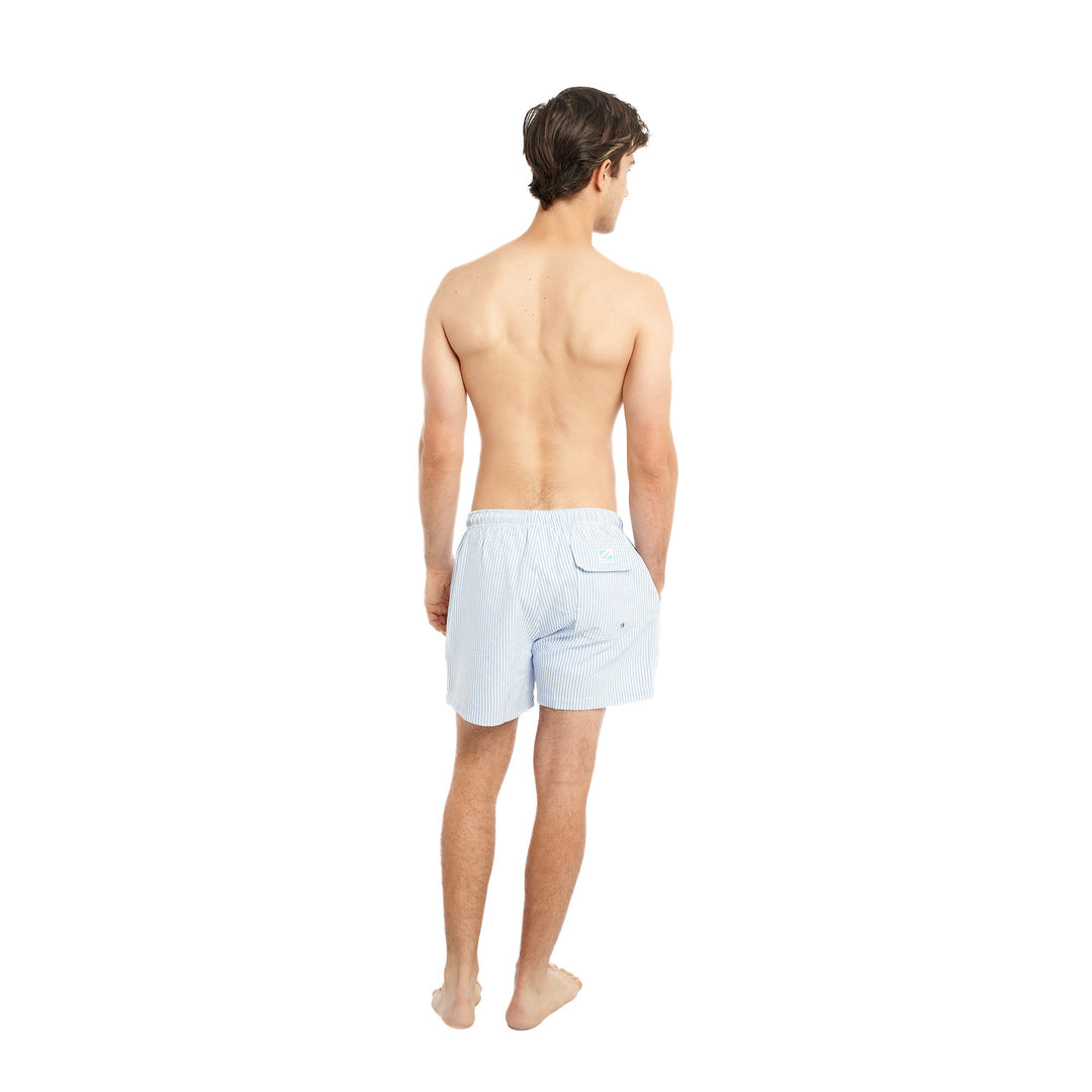 Classic Seersucker Swim Shorts with Compression Liner - Blue