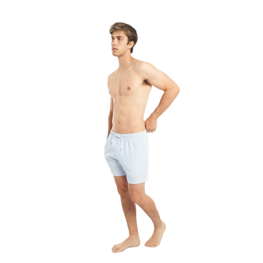 Classic Seersucker Swim Shorts with Compression Liner - Blue