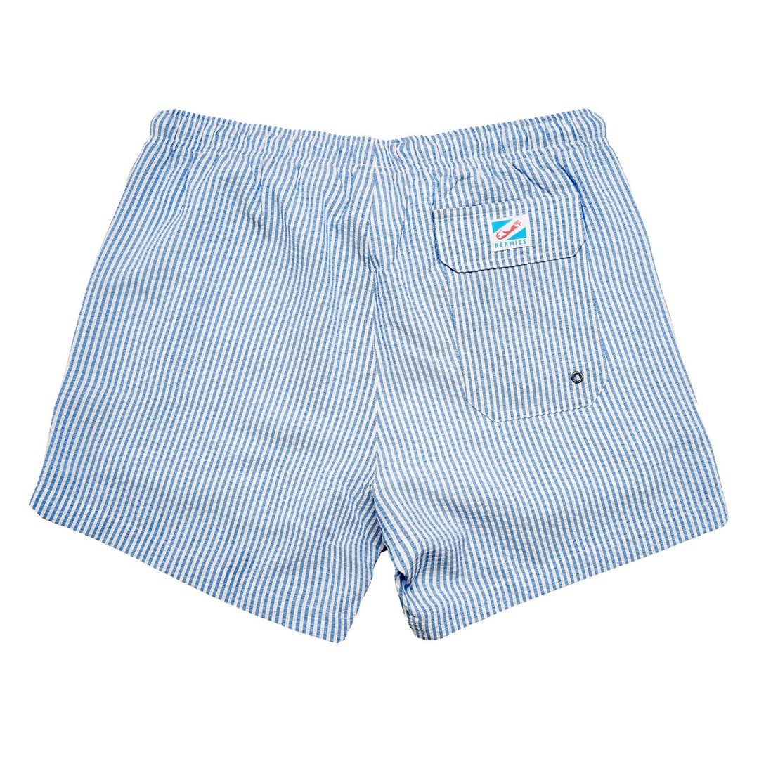 Classic Seersucker Swim Shorts with Compression Liner - Blue