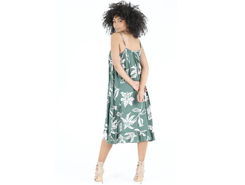 Midi Dress with Ruffle Front - Green