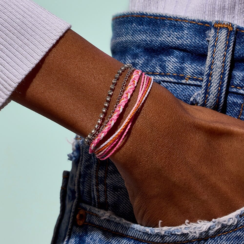 Woven Bracelet - Laguna String & Chain - Daiquiri - Silver