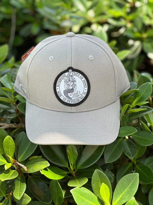 Snap-Back Cotton Twill Hat - Steel Grey - Black/White Kaia on FL Seal Patch