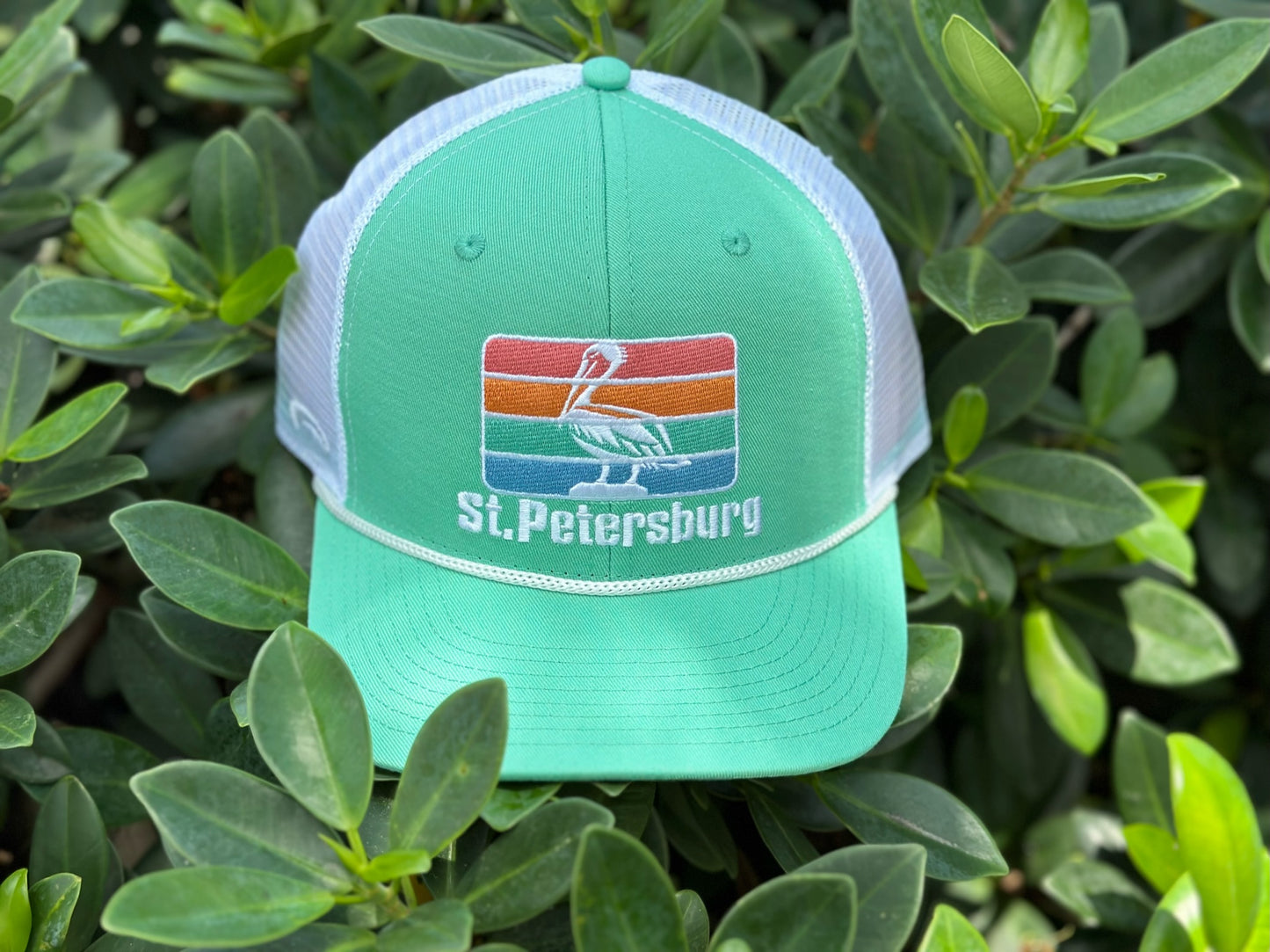 Snap-Back Trucker Hat - Seafoam/White/White Rope - Pastel Rainbow Pelican