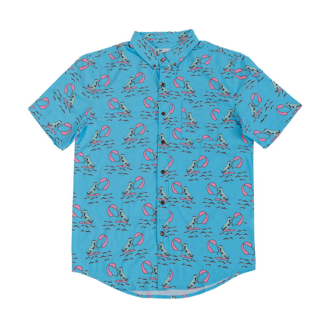 Performance Short Sleeve Button-Down Shirt - Jurassic Surfer