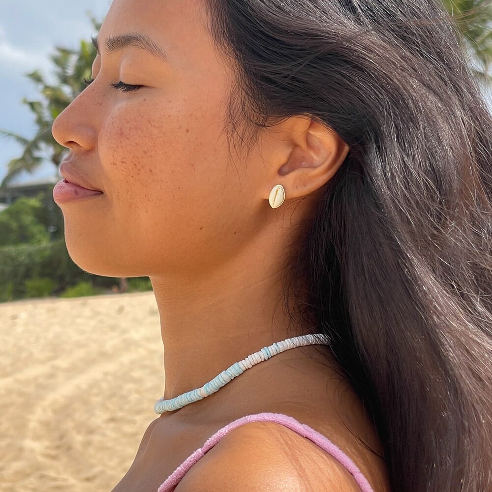 Earrings - Simple Cowrie Studs - Gold