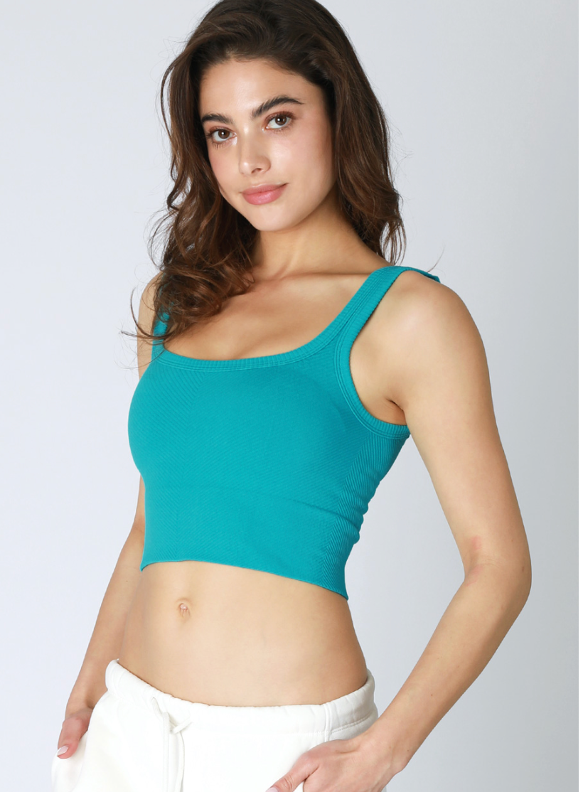 Chevron Ribbed Crop Top (One-Size) - Bluebird