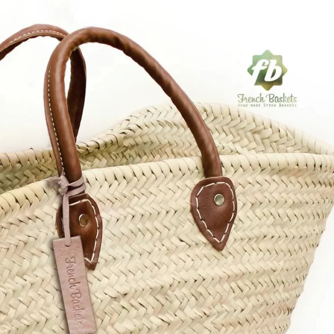 Beach Bag - Natural Straw with Dark Brown Leather